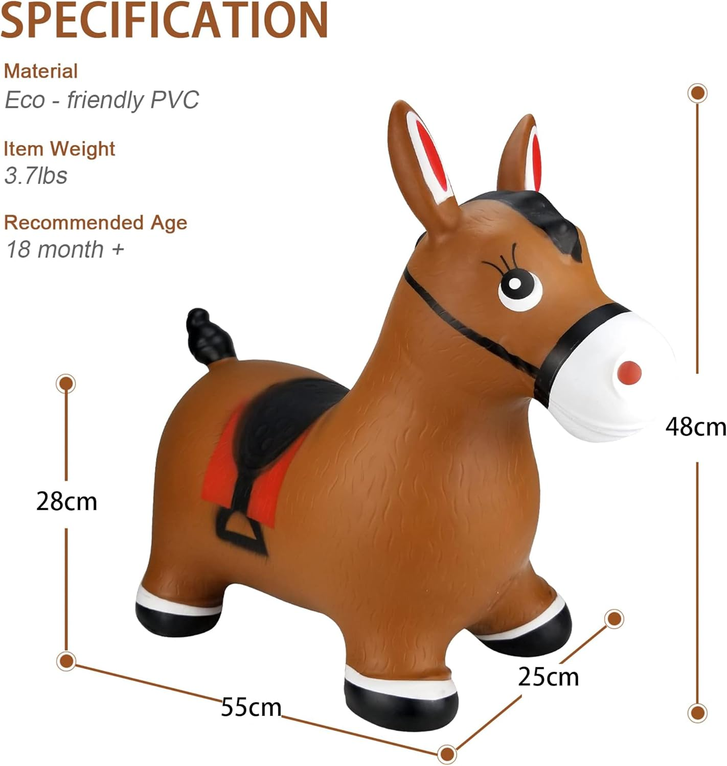 Bouncy Horse for Toddlers 1-3, Inflatable Riding Toy for Kids, Toddler Bounce Animal (Horse 2)