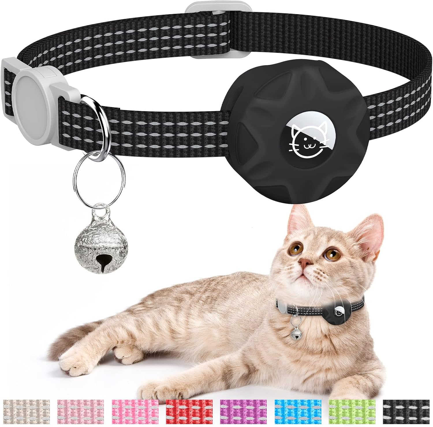 Airtag Cat Collar, Reflective Kitten Collar Breakaway Apple Air Tag Cat Collar, GPS Cat Collar with Airtag Holder and Bell, Lightweight Tracker Cat Collars for Girl Boy Cats Puppies (Luminous Blue)