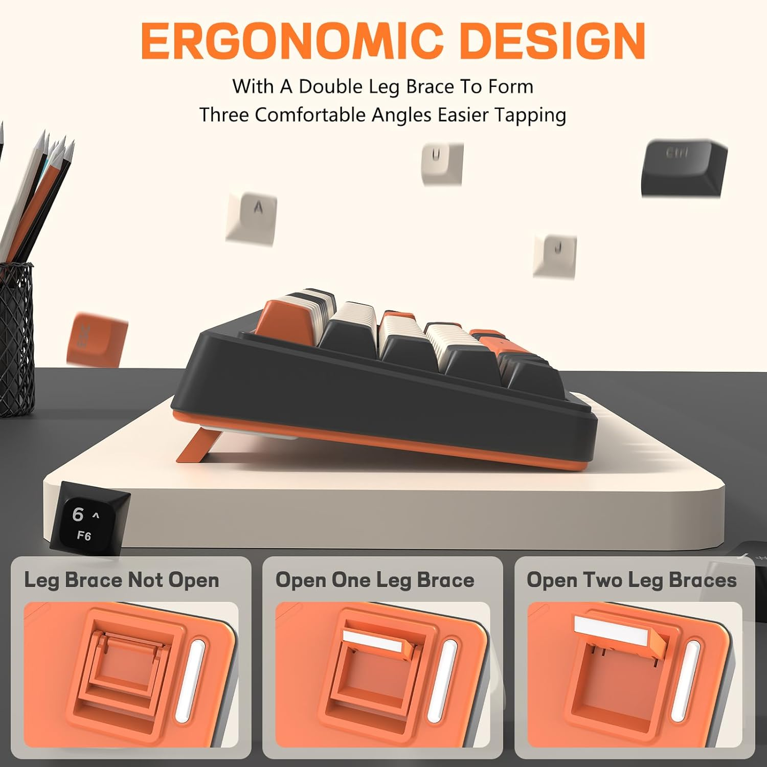 FREEWOLF M68 65% Wireless Gaming Keyboard,Bluetooth/2.4Ghz/ Wired Tri-Mode Silent Membrane Keyboard,Pbt Keycaps,2000Mah Rechargeable,67 Keys Rainbow LED Backlit PC Gaming Keyboard for Win/Mac-Shimmer image number 3