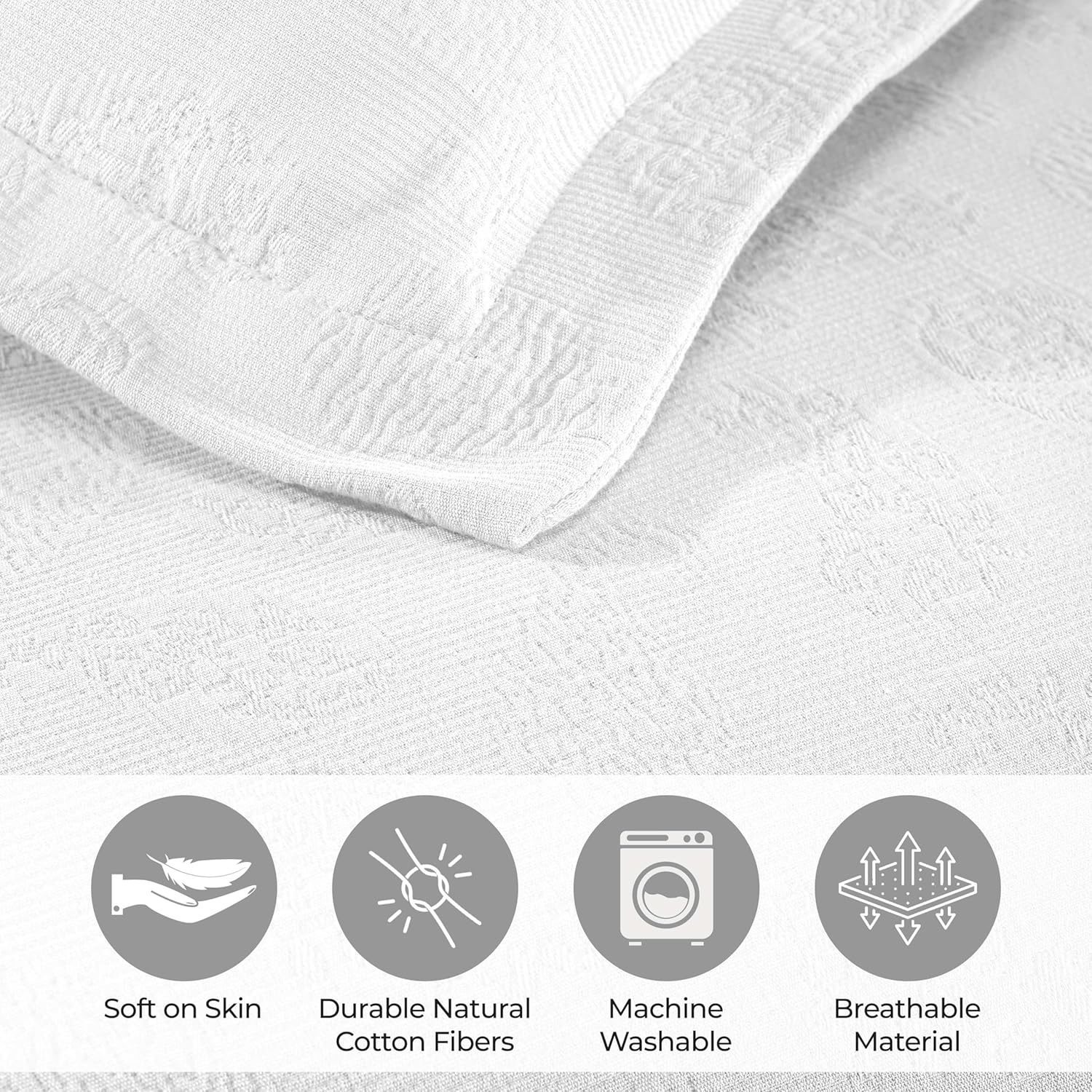 Superior Paisley Jacquard Matelass&eacute; 100% Premium Cotton Bedspread with Matching Shams, King, White image number 2