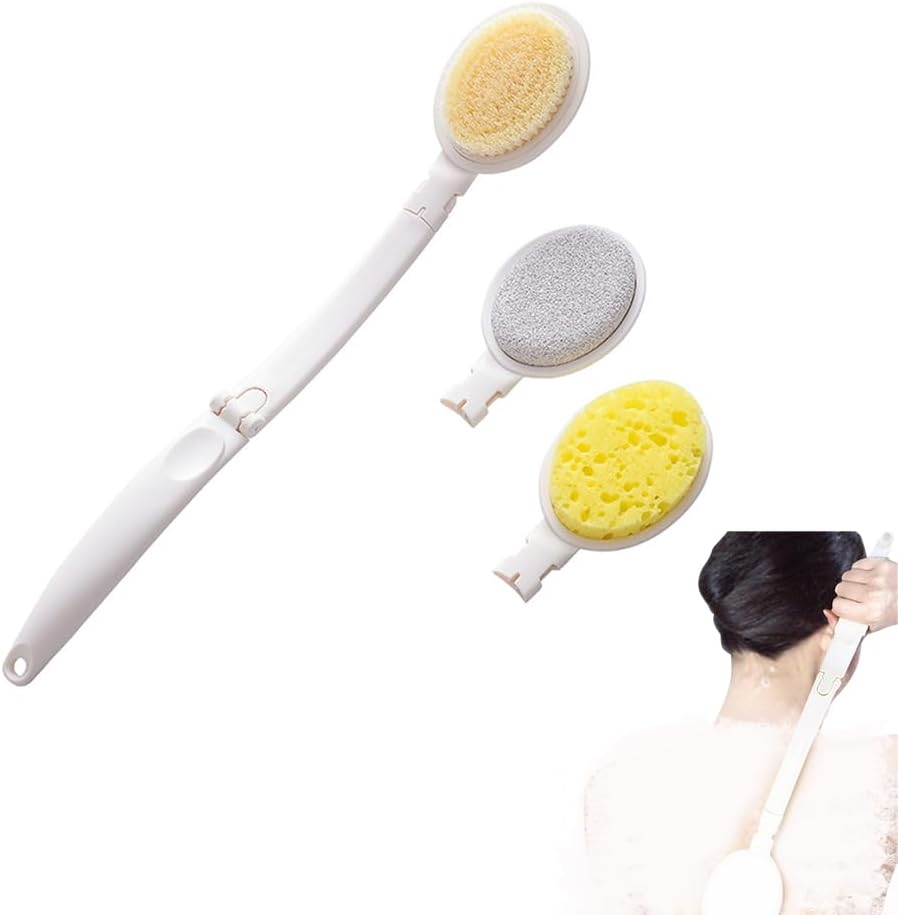 MUSONG 3-In-1 Long Handle Back Brush &ndash; Shower Body Scrubber with Interchangeable Heads, Bath Sponge and Lotion Applicator for Men, Women, Seniors, and Travel image number 2