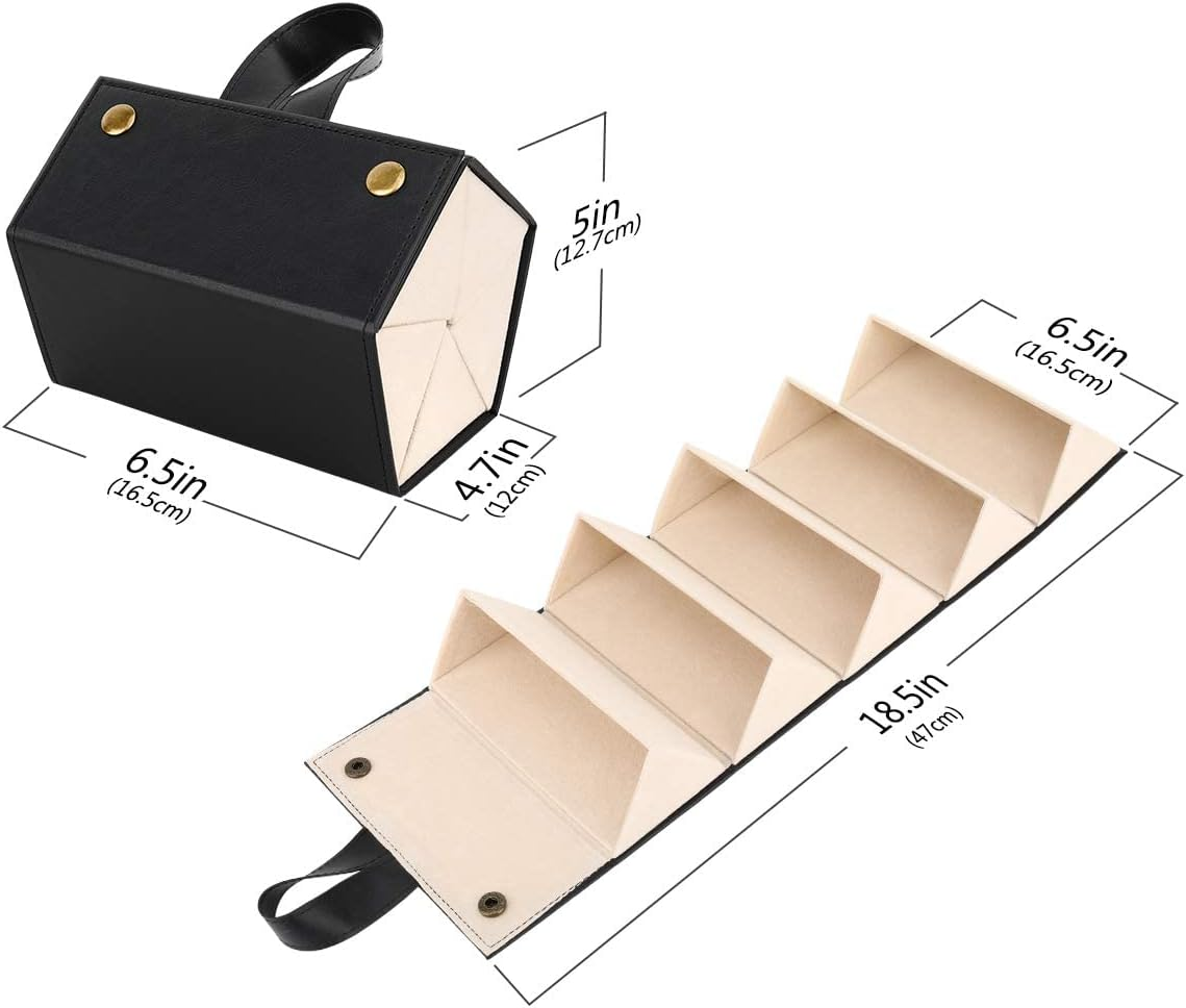 Glasses Organiser, Travel Foldable Sunglasses Storage Organizer for Multiple Glasses Case 5 Slots PU Leather Portable Eyeglasses Storage Box Hanging Eyewear Holder for Women and Men image number 1