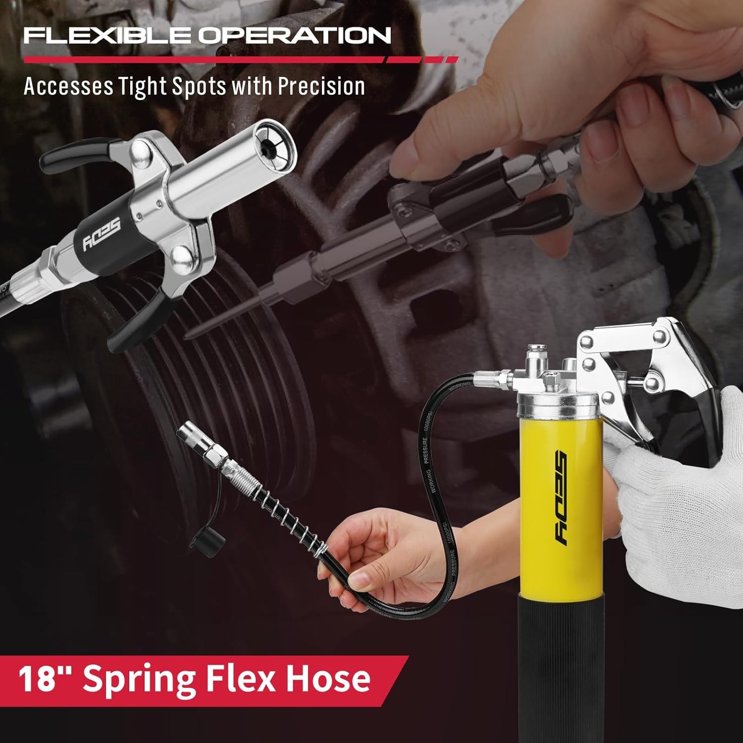 SEDY 17-Piece Heavy Duty Grease Gun Kit: 8000 PSI with 14Oz Grease Cartridge Flexible Hose Pistol Grip Marine Durable Connectors Adapters Extension Tubes Nozzle Easy Operation