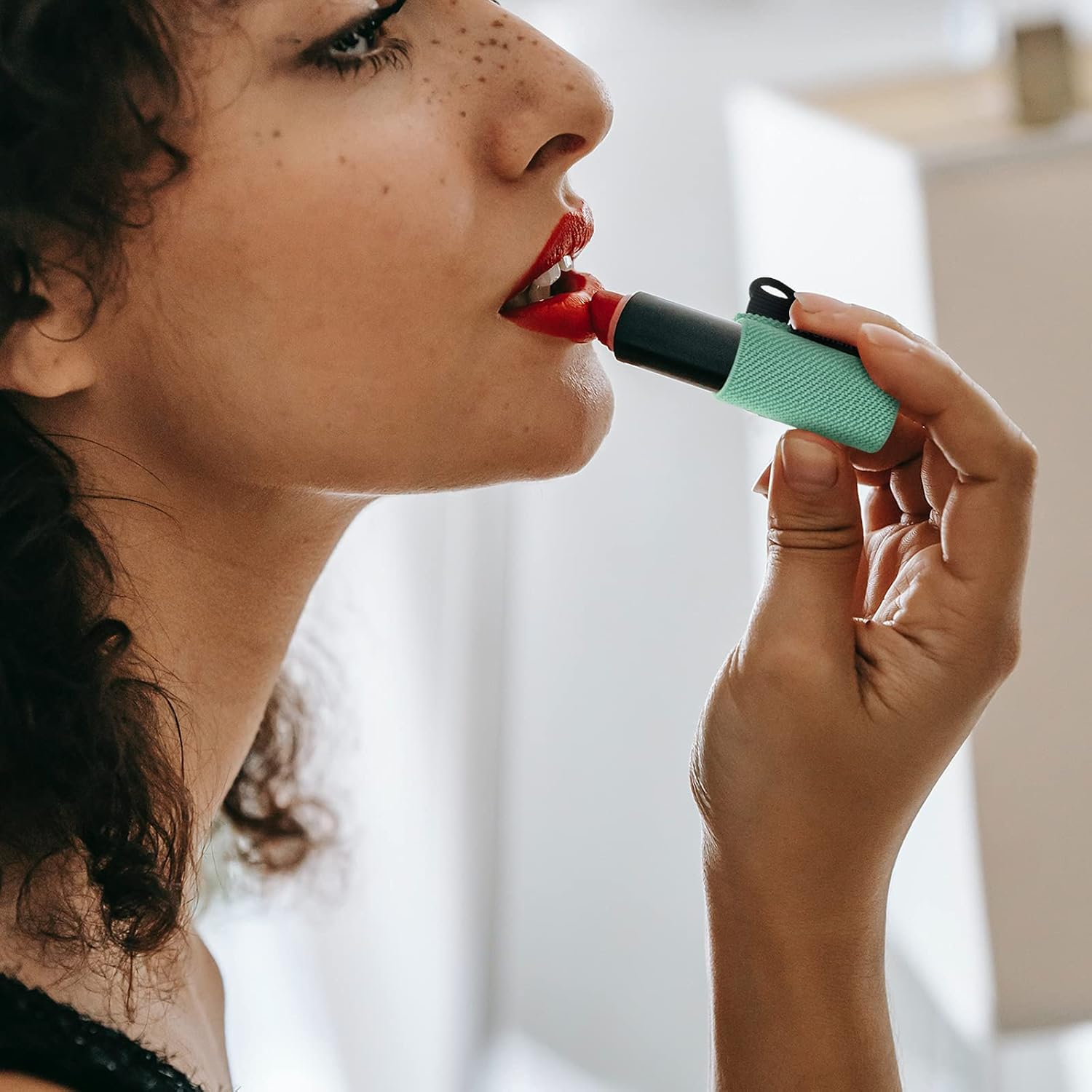 Homakover 12 Pack Compact Clip-On Lipstick Holder Keychain in 12 Colors,Lip Balm Sleeves with Clip, Fits Most Standard Lip Balm,Tight-Knit Elastic Lip Balm Keychain Holder image number 1