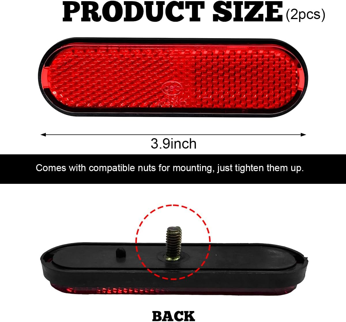 2 PCS Motorcycle Warning Reflectors, M6&times;1.0 Waterproof Plastic Reflective Warning Reflector, Motorcycle Rear Safety Reflector with Screw, Universal Motorcycle Accessories (L, Red) - A, Red image number 3