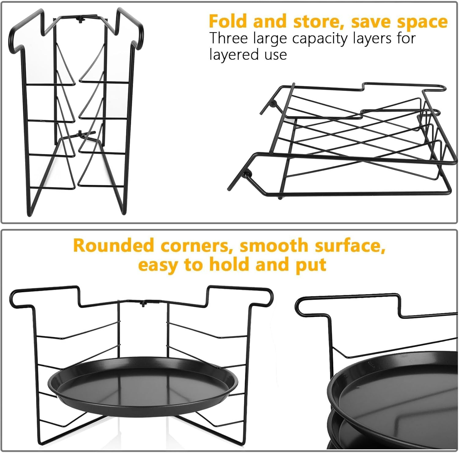 SIMTWO Pizza Tray Set of 3 with Folding Rack, Non-Stick Pizza Pans for Oven, 11Inch/28Cm round Pizza Baking Tray image number 1