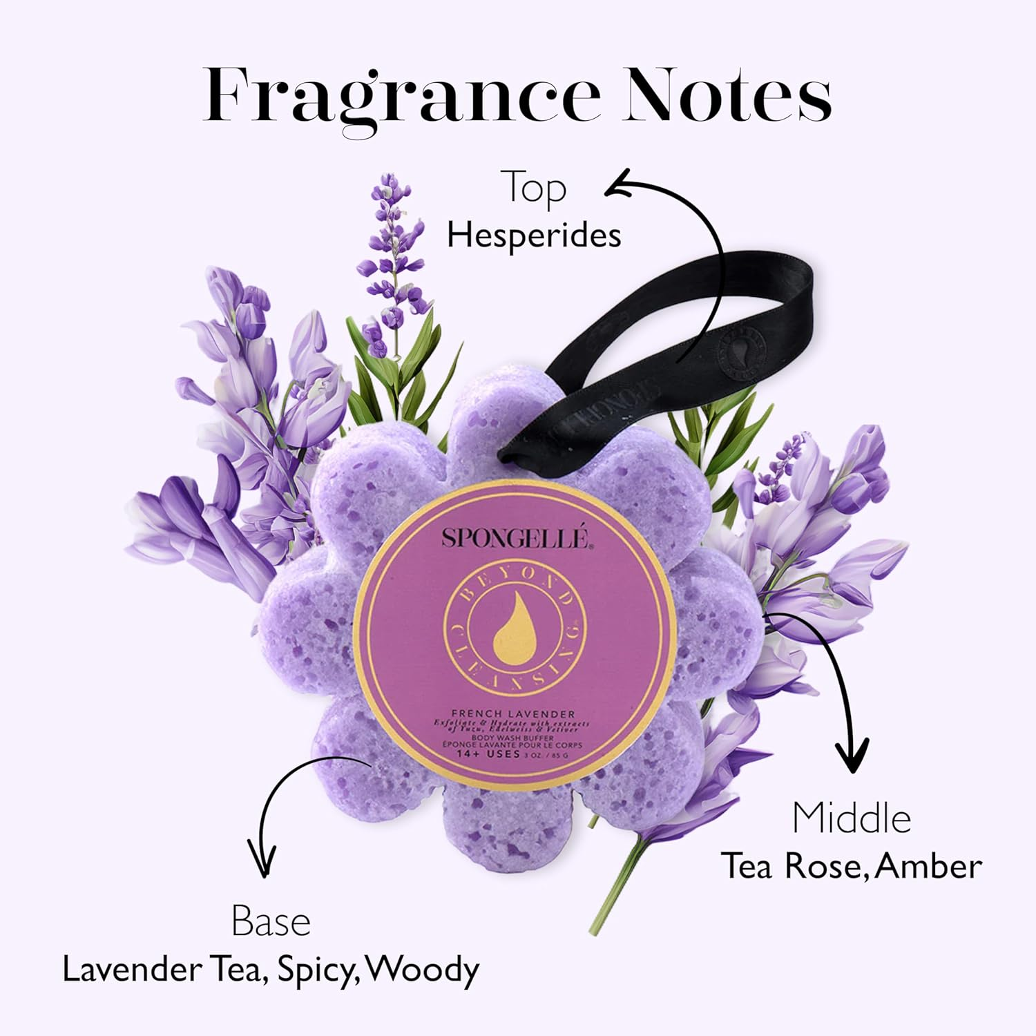 Spongelle Wild Flower 14+ Uses Body Wash Buffer, French Lavender, 4.25" X 1.25" image number 5