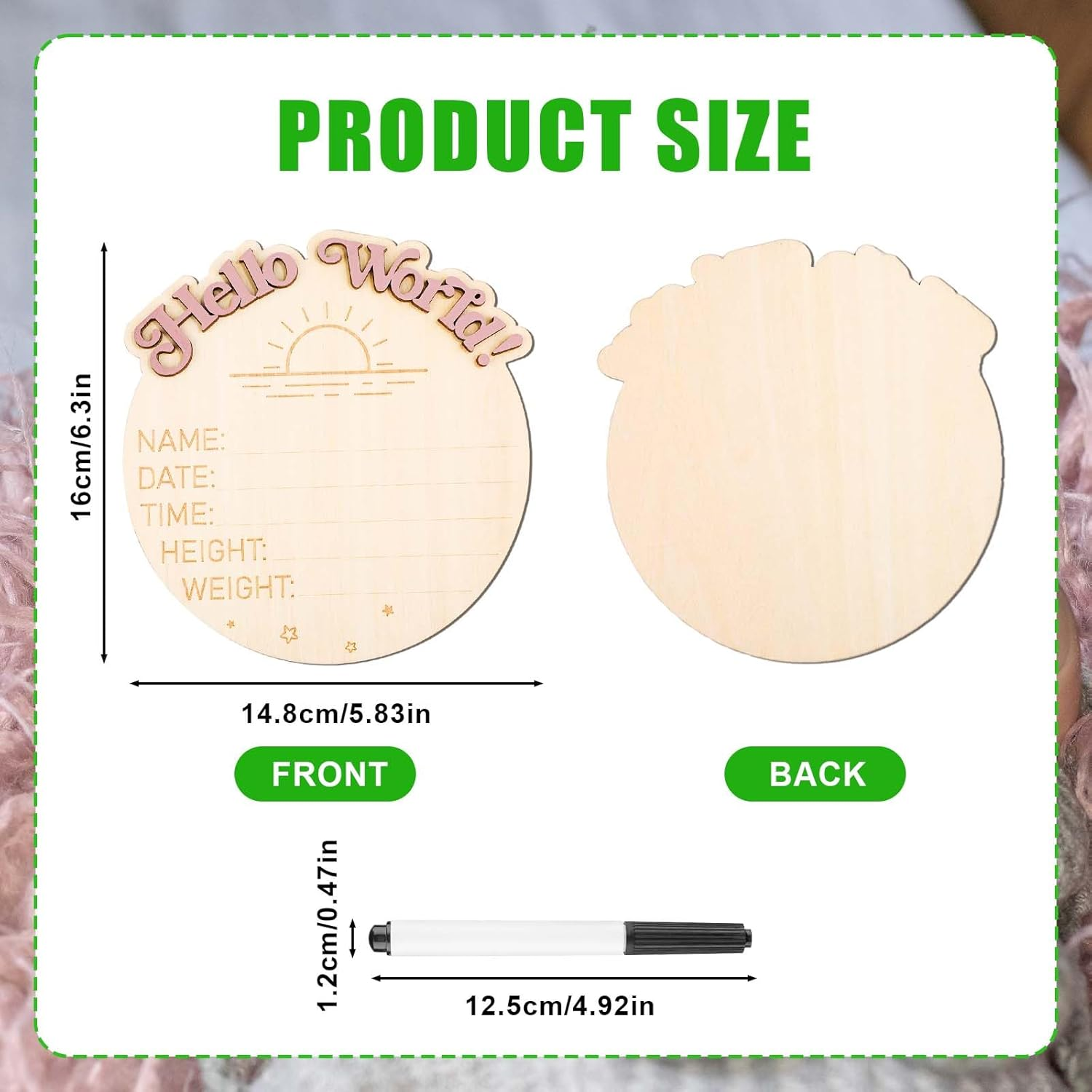 Baby Announcement Sign, I'M New Here Wooden Baby Announcement Sign Hello World Newborn Sign Name Plaques Photography Props Card Welcome Baby Keepsakes Birth Record Decoration(Sun) image number 3