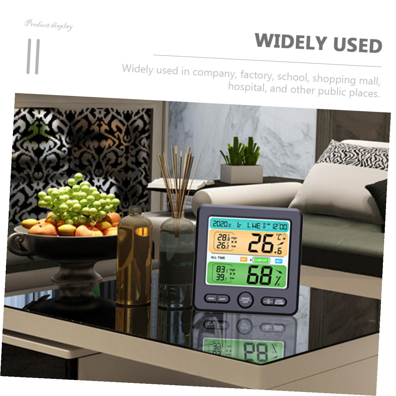 TEHAUX Multi-Function Digital Hygrometer Clock with Large Screen Display Indoor Temperature Humidity Gauge for Home and Office Electronic Thermometer Monitor for Factory School Hospital