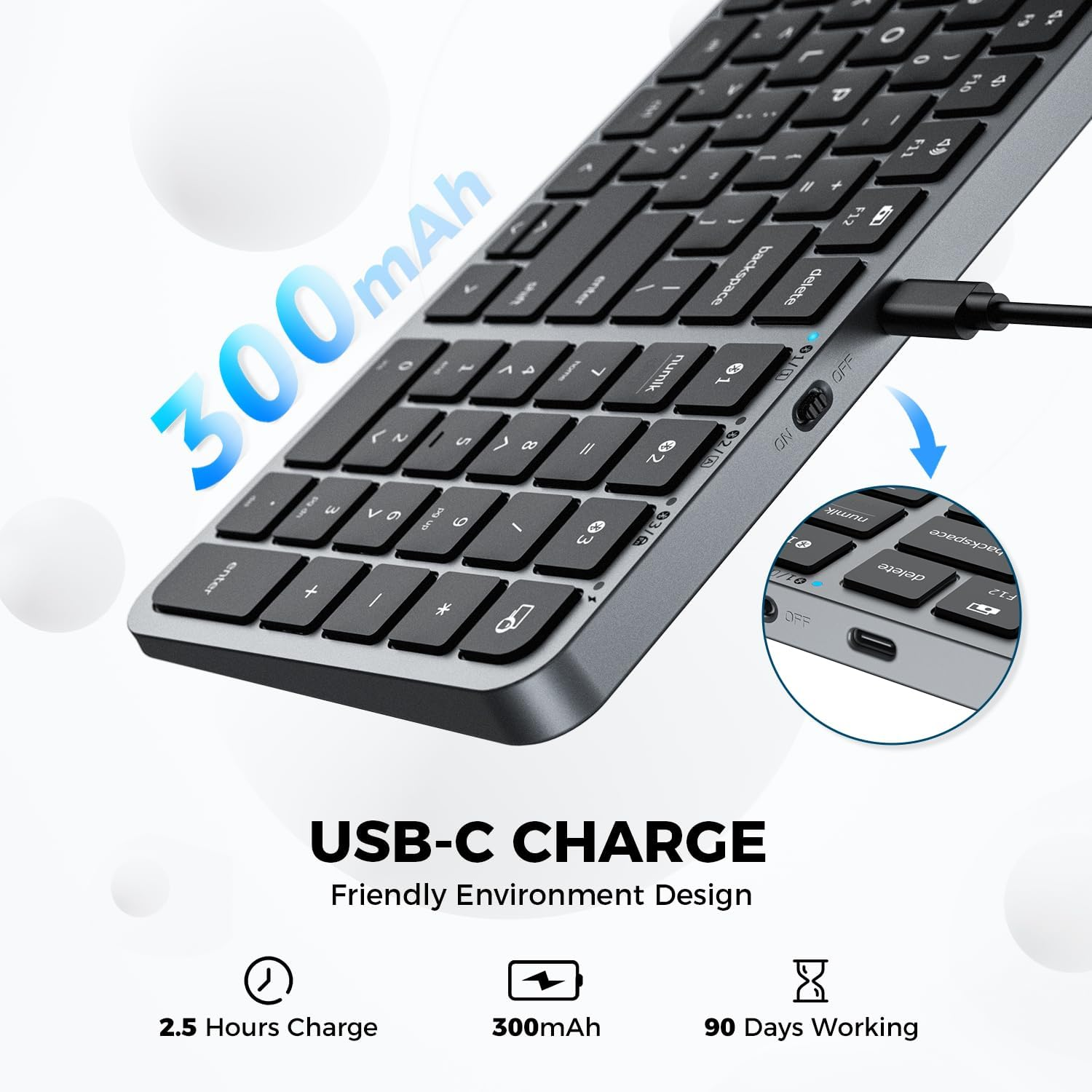 Iclever BK20 Bluetooth Keyboard, with Numeric Keypad, Multi-Device Rechargeable and Stable Connection Compact Size Wireless Keyboard for Macbook, Laptop, Ipad, Tablet, Windows image number 4