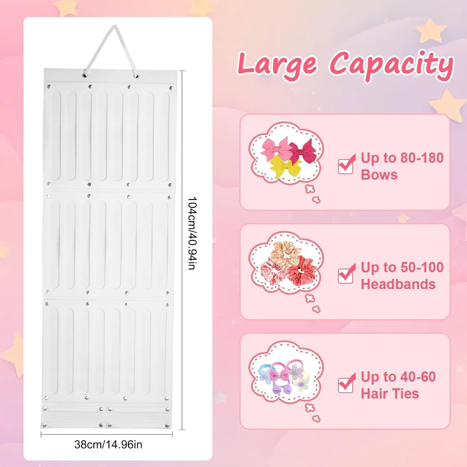 Eeekit Hanging Hair Bow Organizer Large Capacity Hair Clip Holder Hair Claw Storage for Girls Hair Accessories Display Stand for Wall Door Closet