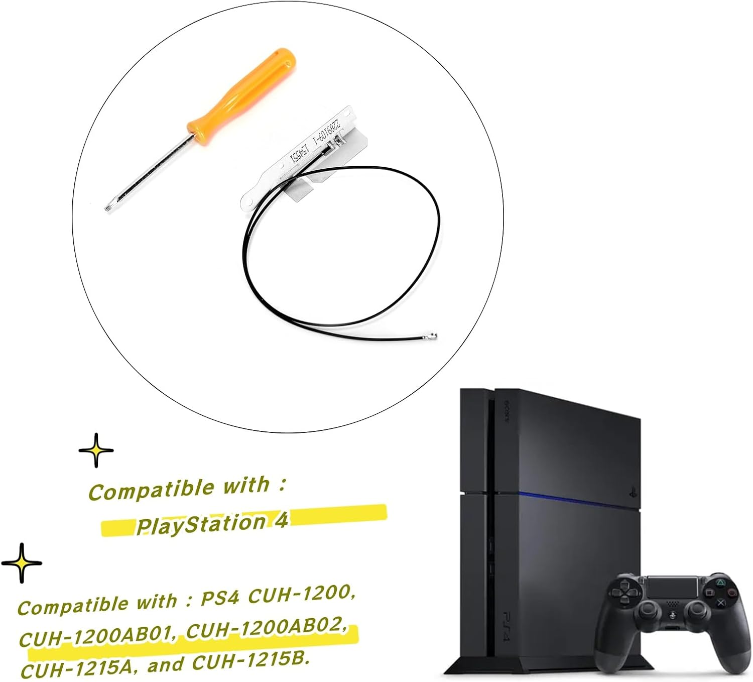 Ruimou 1 Set Bluetooth/Wifi Antenna Flex Cable with Metal Board Compatible with Playstation 4 CUH-1200 Game Console Replacement Antenna image number 1