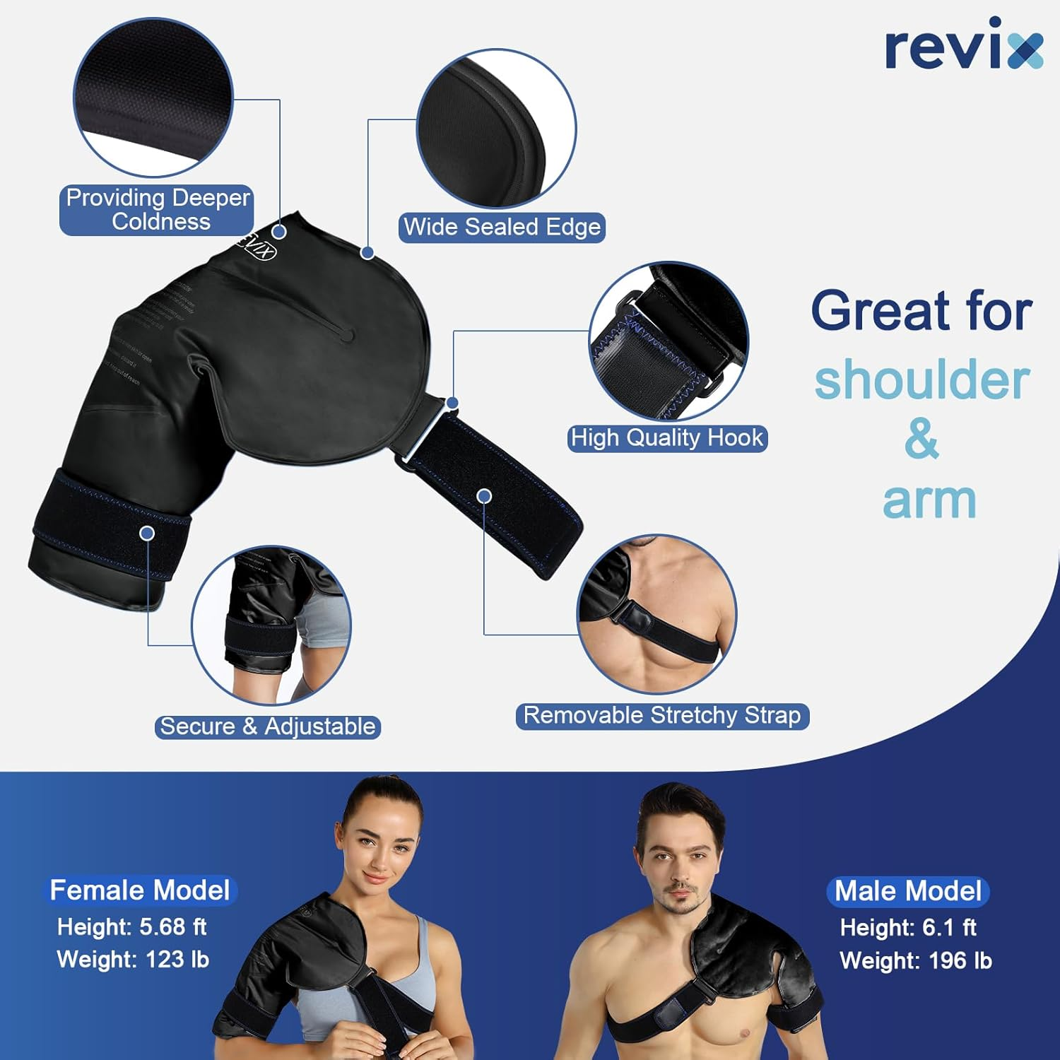 REVIX XL Shoulder Ice Pack Rotator Cuff Cold Therapy, Reusable Gel Ice Pack Shoulder Wraps for Pain, Swelling, Tendonitis and Shoulder Surgery, Long-Lasting Shoulder Compression, Black