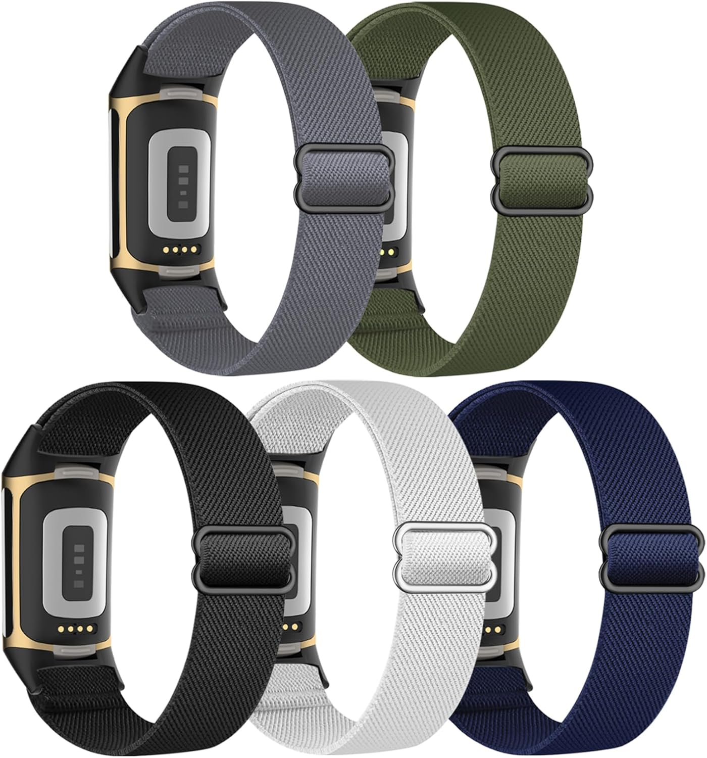 Everact 5 Pack Stretchy Nylon Compatible with Fitbit Charge 6 Bands/Fitbit Charge 5 Bands for Women Men, Elastic Adjustable Straps Sport Replacement Wristbands for Fitbit Charge 5/6 Watch