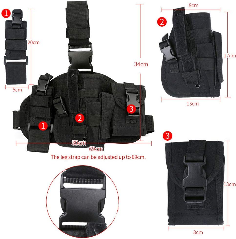 Tactical Drop Leg Holster,Universal Adjustable Military Army Tactical Pistol Gun Handgun Thigh Holster Platform Panel with MOLLE Pouches Hunting Bag (Black) - Cp image number 4