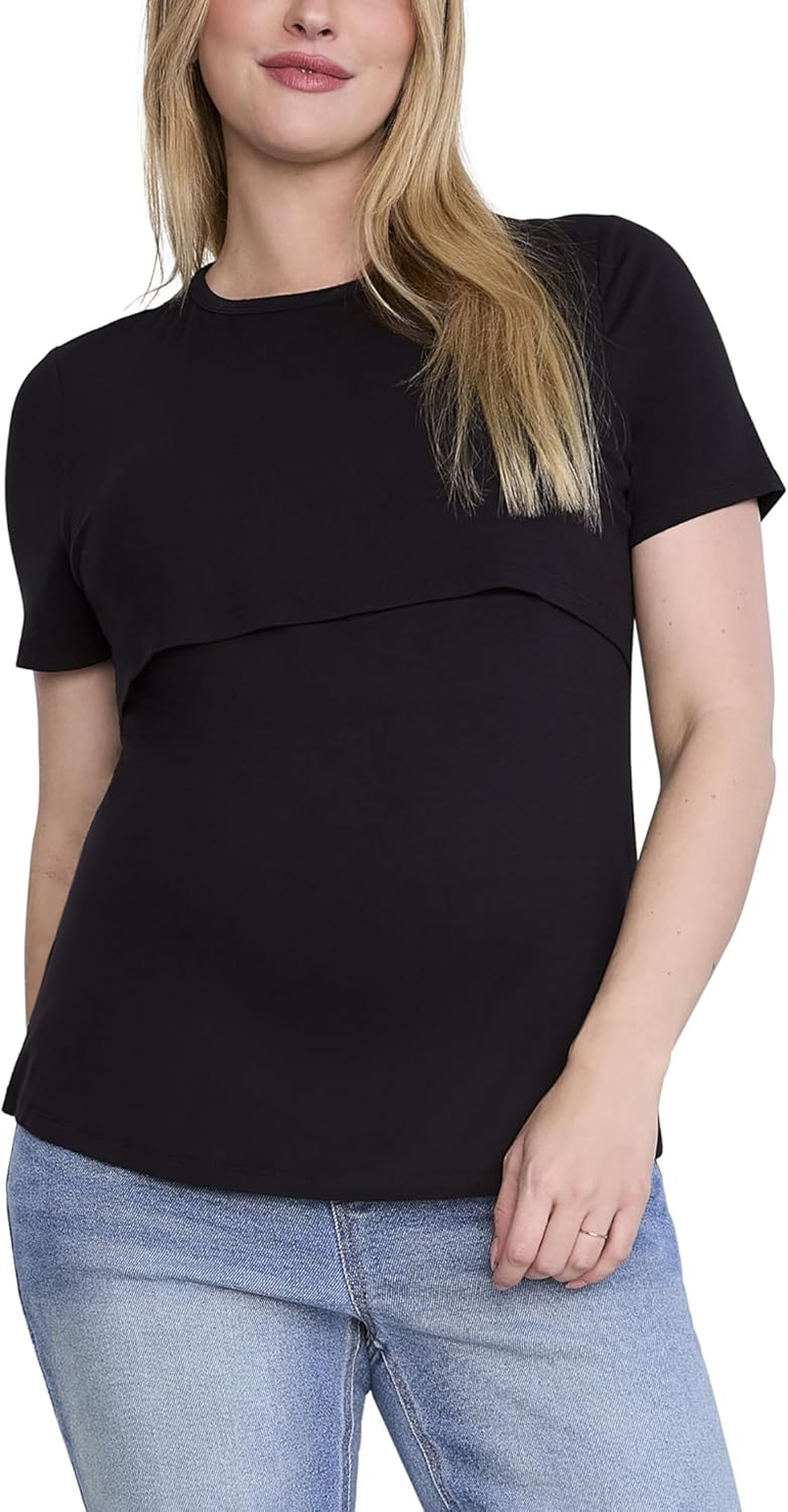 Motherhood Maternity Women'S Short Sleeve Crew Neck Nursing Tee Shirt for Breastfeeding with Easy Access