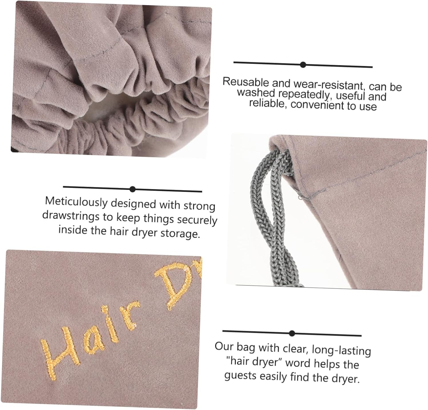 Portable Hair Dryer Drawstring Storage Bag Soft Fabric Pouch with Drawstring Closure for Travel Home Hotel Use Multipurpose Reusable Washable Organizer image number 6