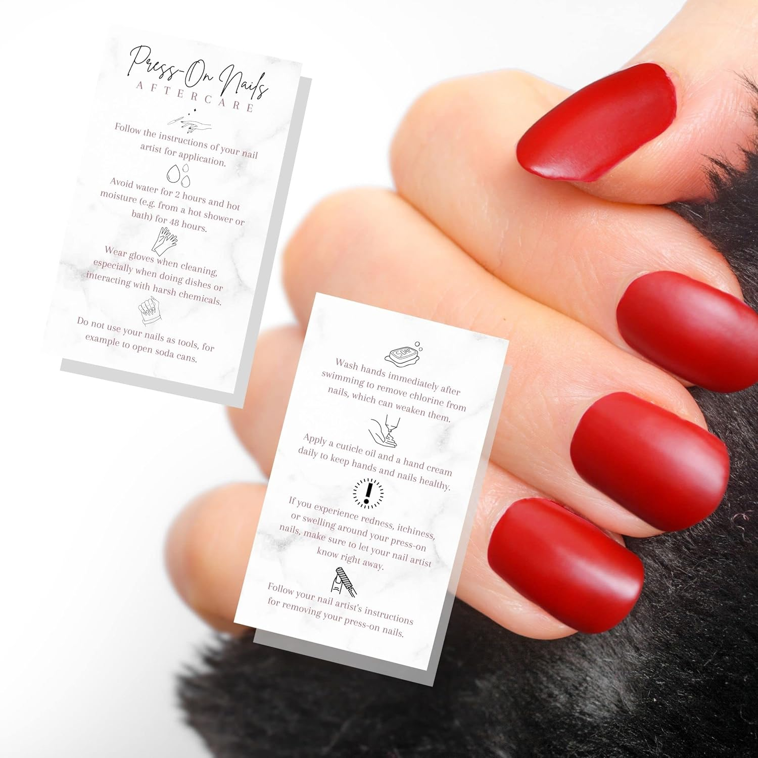 Press-On Nail Aftercare Cards | 50 Pack | 2X3.5" Inch Business Card Size | Add to Your DIY Press-On Nail Kit | Marble Design image number 5