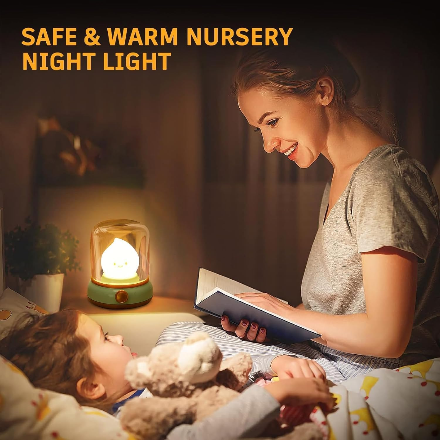 Annber Night Light for Kids Cute Kerosene Lamp 2 Modes Portable Small Light with Timer Rechargeable LED Candlelight Bedroom Night Light for Children Boy Girl Baby - Green image number 6