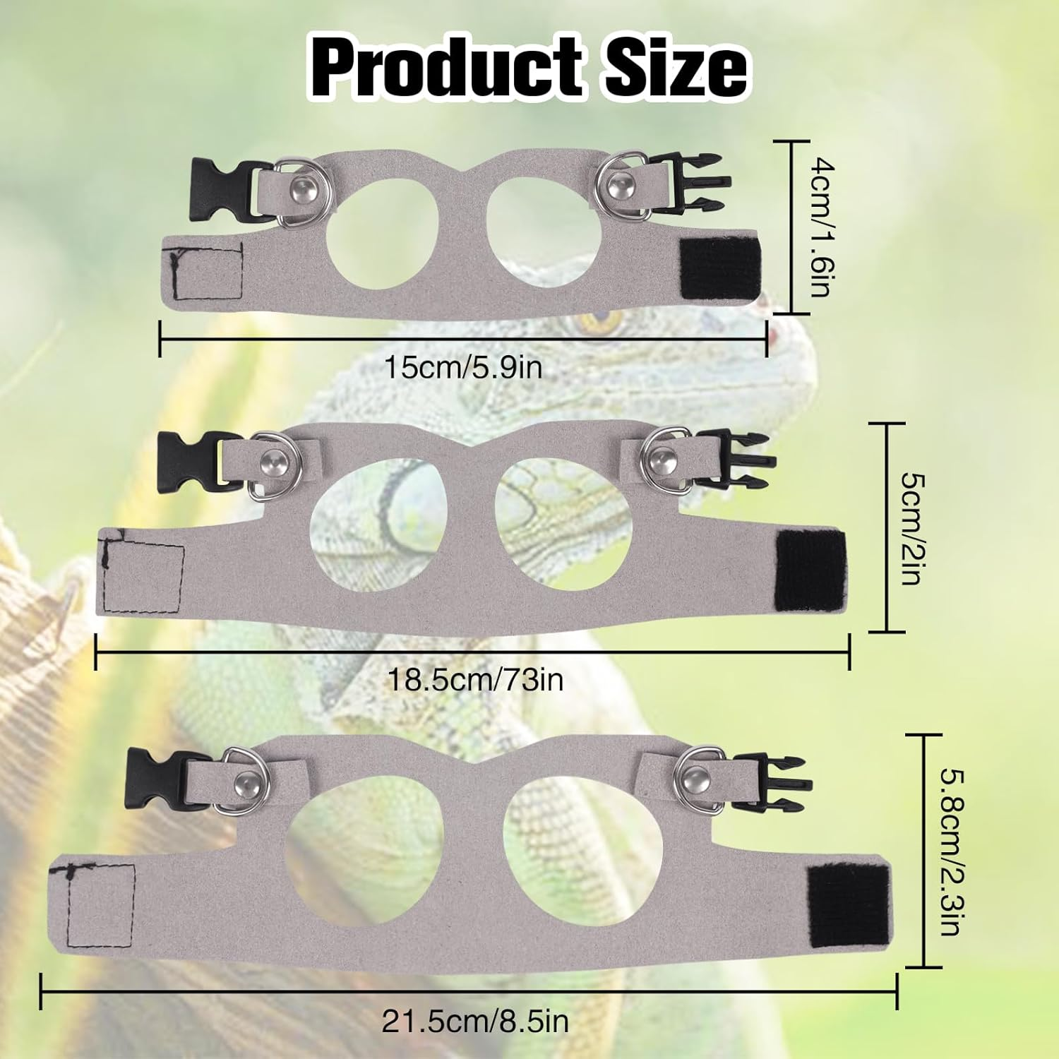 Fnaobai Bearded Dragon Harness Leash Set 3 Size Adjustable Lizards Training Walking Leather Vest Escape-Proof Traction Rope for Outdoor Small Reptiles Animal Squirrels (Grey)