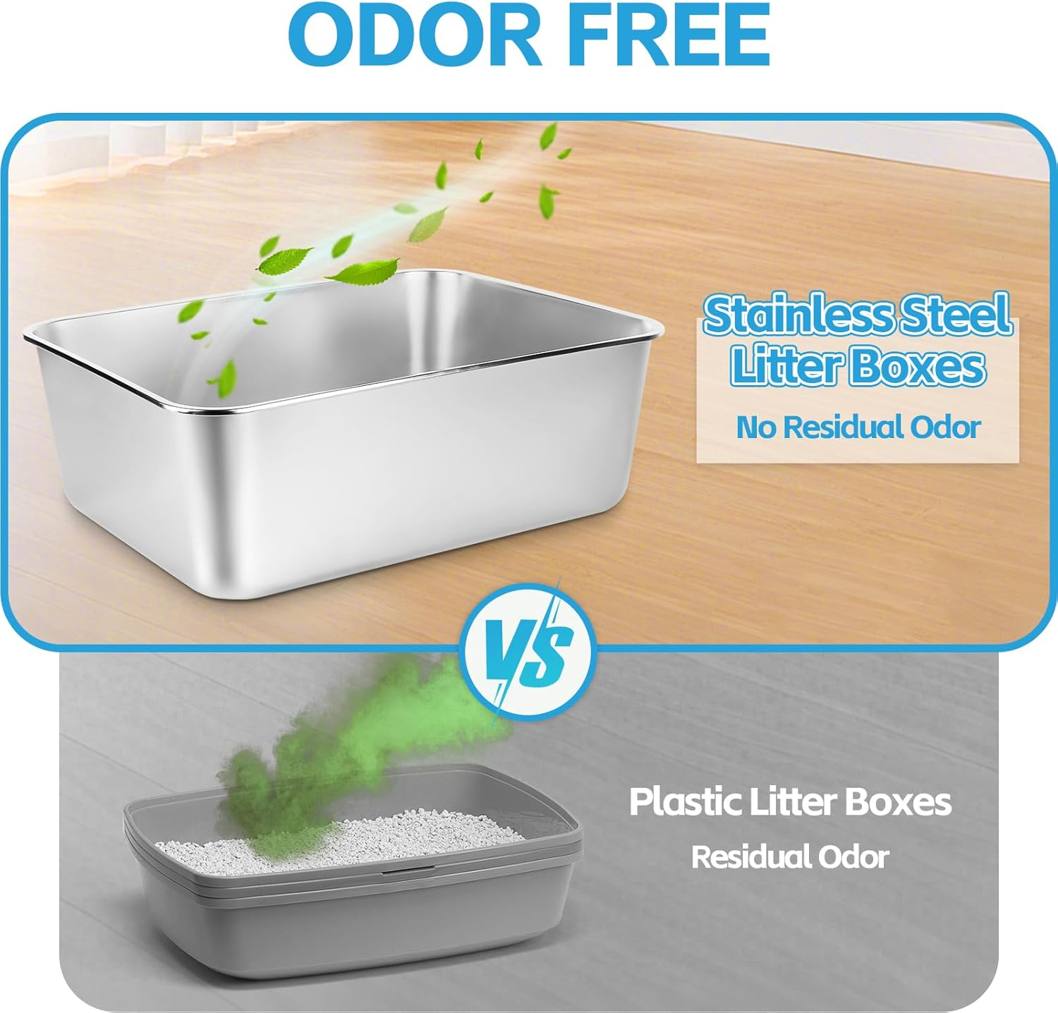 Bartuke 2 Pack Kitty Stainless Steel Litter Box, Large Rabbit Litter Box with Scoop, Small Animal Toilet for Kitten, Rabbit, Guinea Pigs, Hamster(Dark Grey & Light Grey) - Dark Grey  Grey image number 5