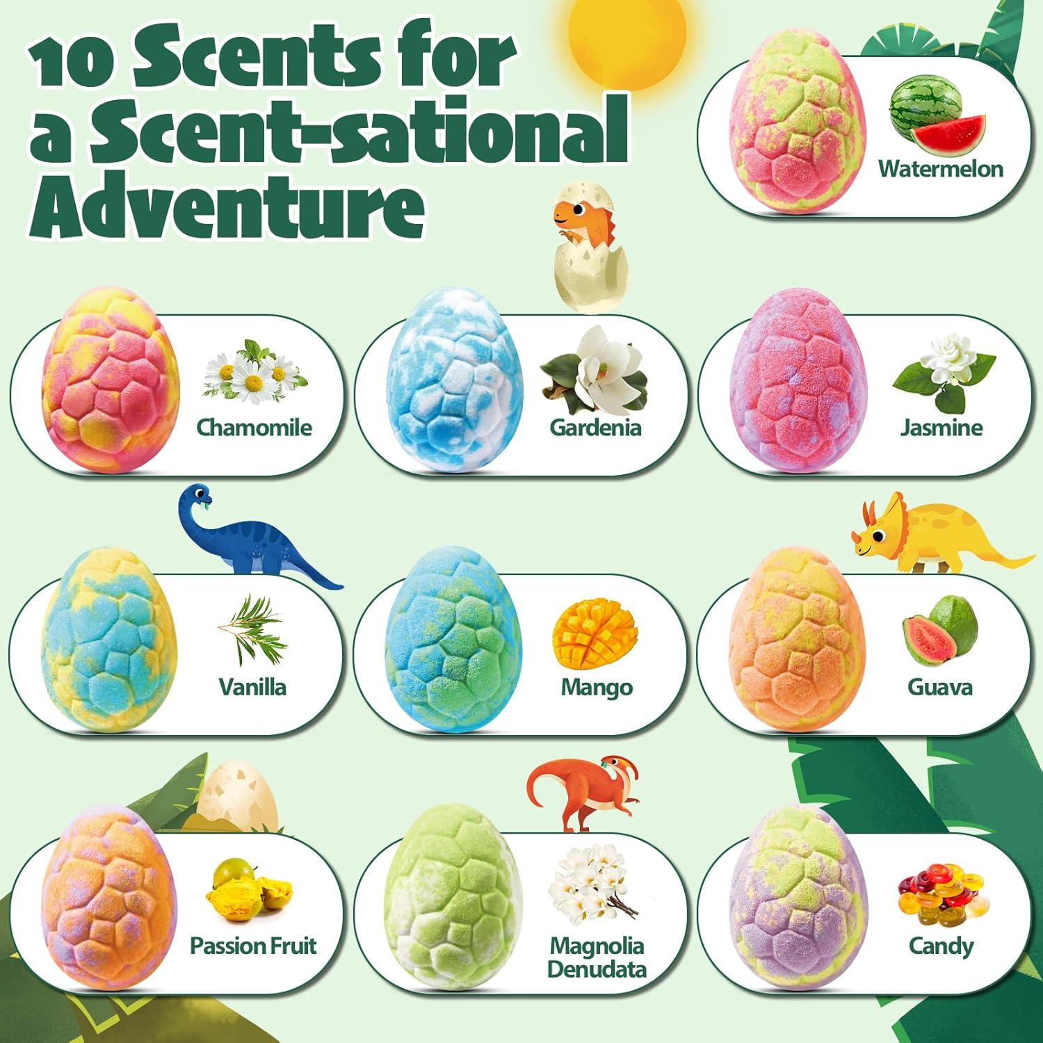 Dinosaur Bath Bombs for Kids with Surprise Inside, 10 Pack Natural Dino Egg Bath Bombs with Exclusive Herbivorous Dinosaur Toys, Fun Bath Gifts for Boys, Girls image number 2