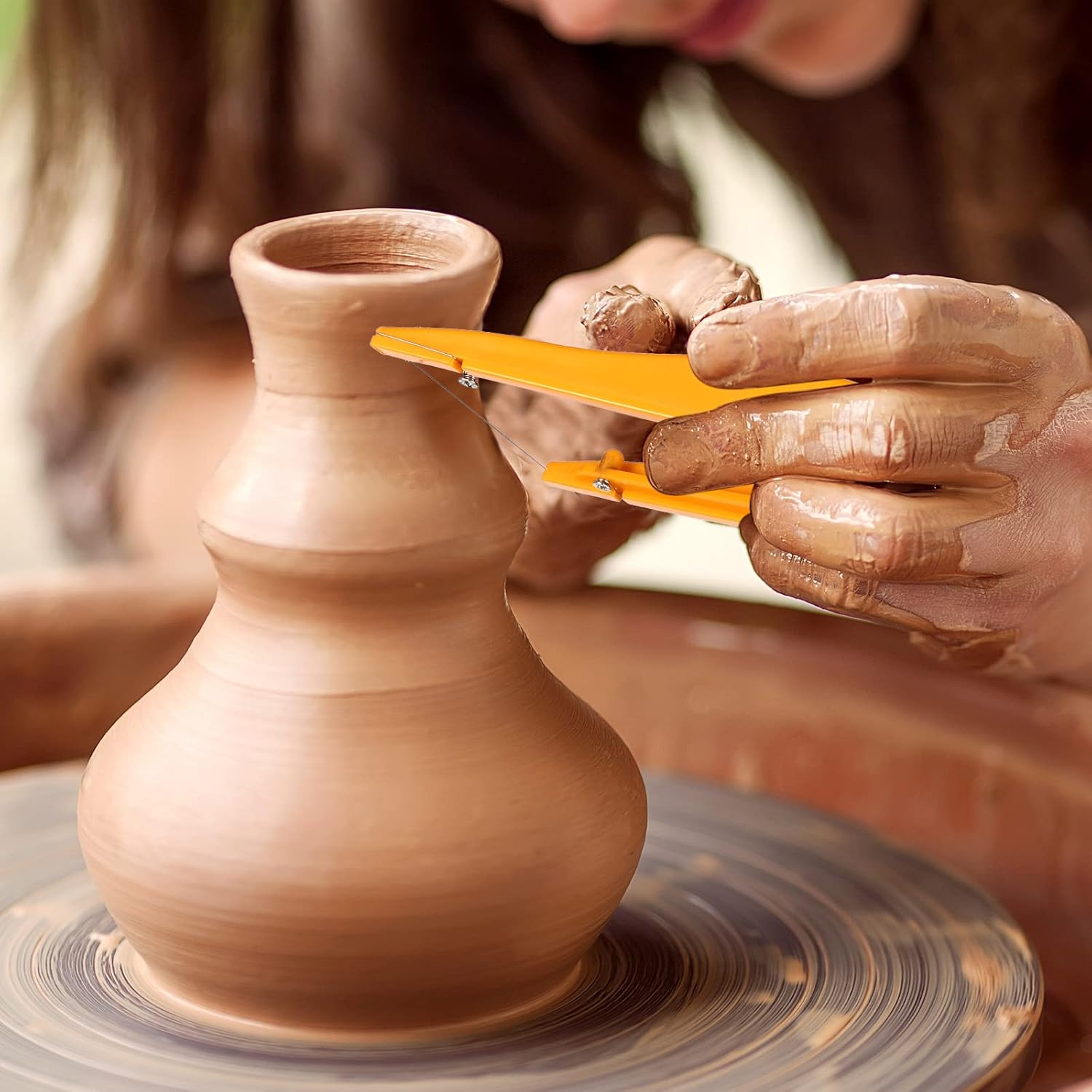 Lothee Pottery Clay Wire Cutter 5.12 X 3.35 Inch Yellow Ceramic Cut off Tools Hand Pottery Tools and Supplies for Artists Cutting Mud Handcraft image number 2