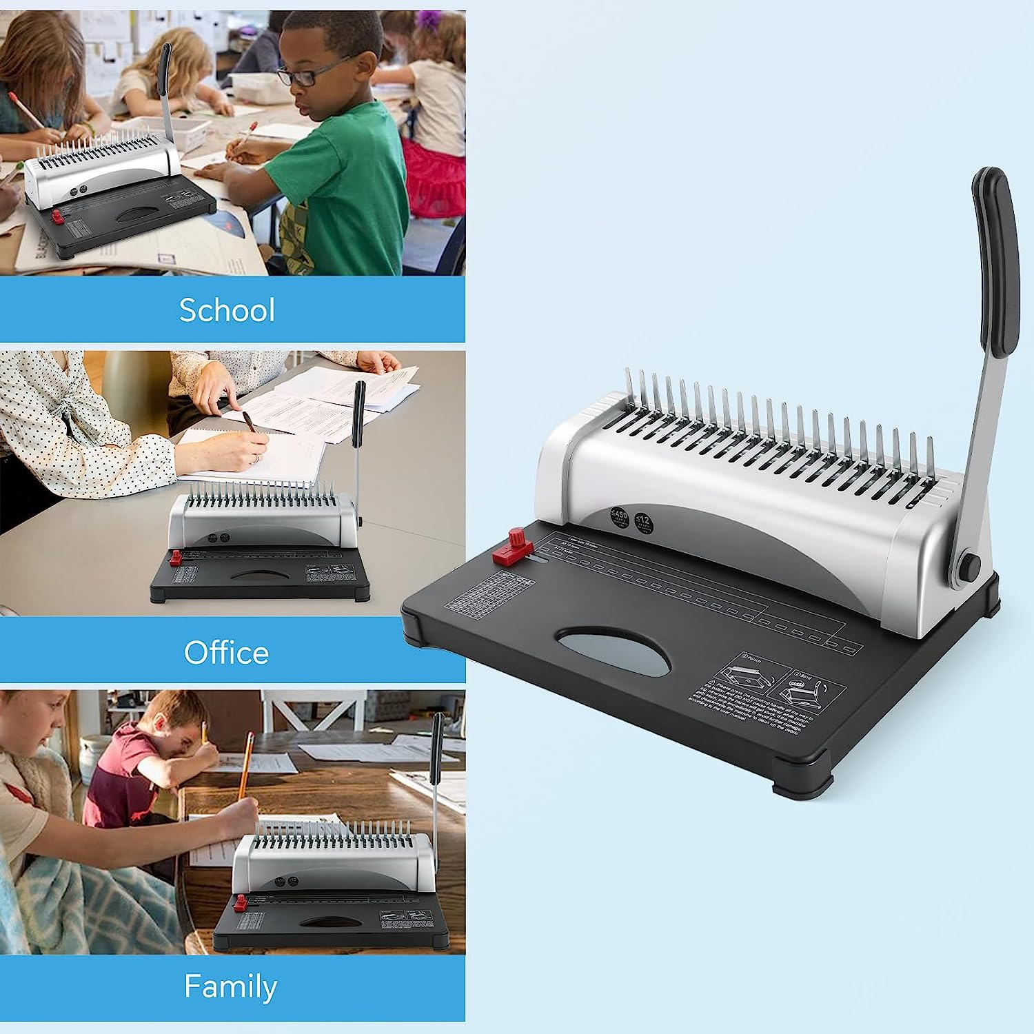 FLK Tech Binding Machine with Starter Combs Set for A4-21 Hole / 450 Sheets Paper Punch Binder