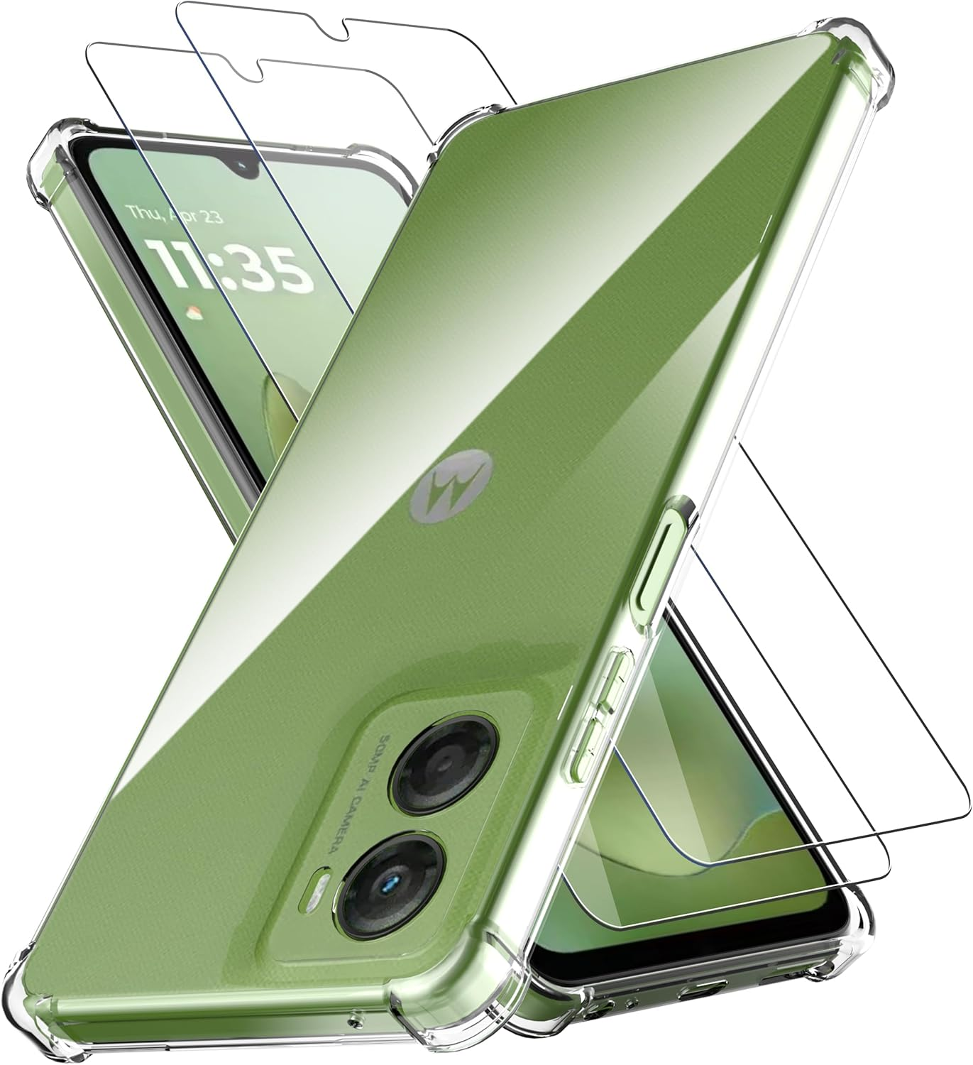 Anoowkoa Mobile Phone Case for Motorola Moto G06/Moto G06 Power Case + 2 Pieces Moto G06/G06 Power Tempered Glass Screen Protector [Transparent Silicone] [Shockproof Scratch-Resistant] Thin