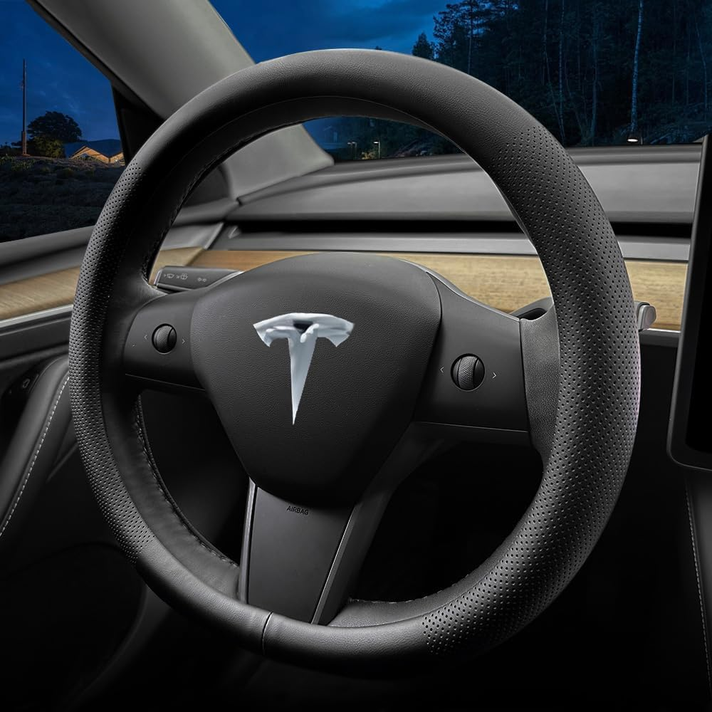 MAEZOE Nappa Leather Steering Wheel Cover for Tesla Model 3/Y 2016&ndash;2026 Juniper/Highland, Ultra-Thin D-Shaped Grip, Breathable & Non-Slip for Commuters, Family, Daily Driving image number 5