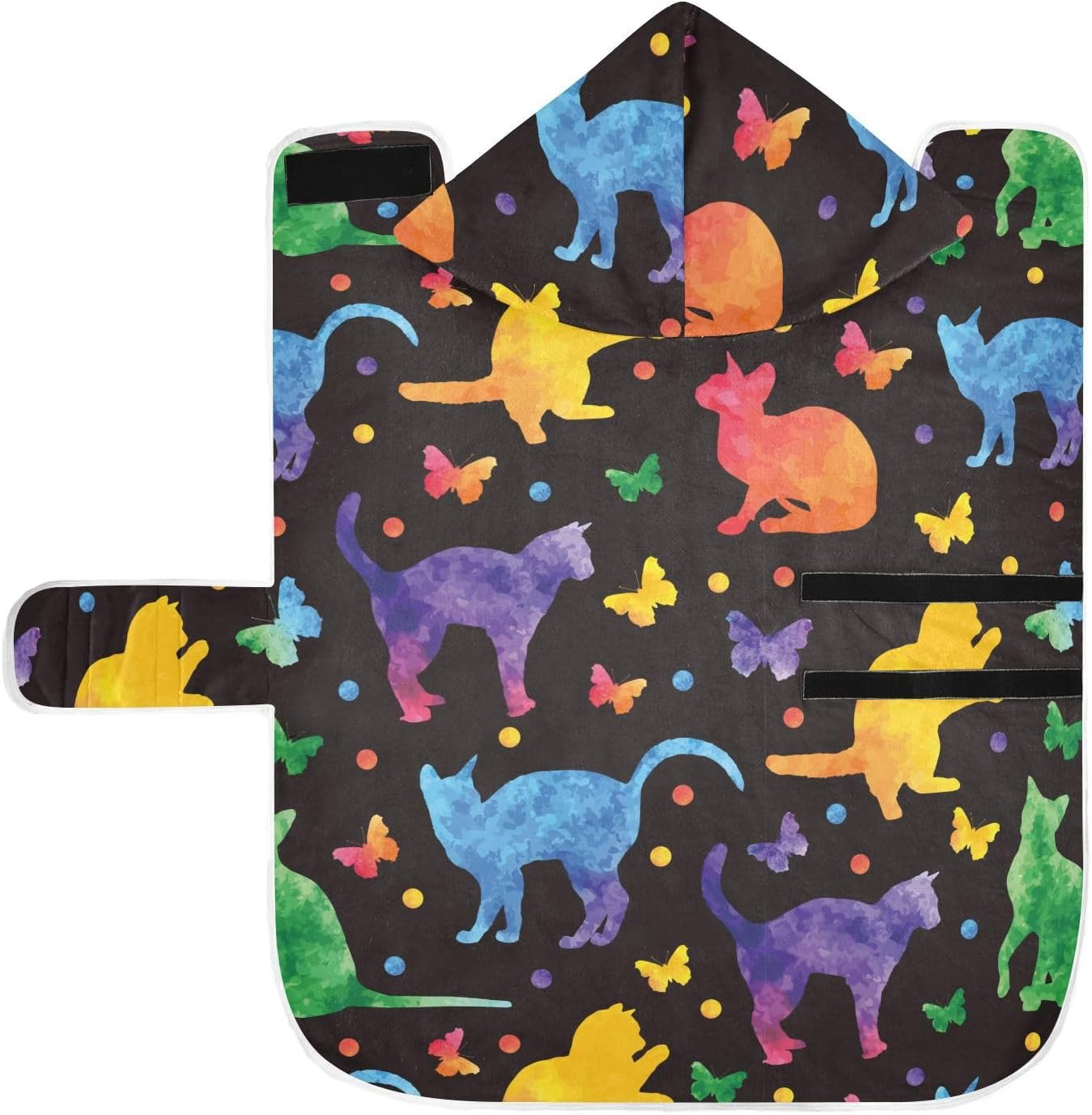 AIXIWAWA Color Silhouette Cats Pet Bathrobe Towels with Adjustable Collar & Waist, Quick Absorbent Drying Coat for Cats and Dogs image number 3