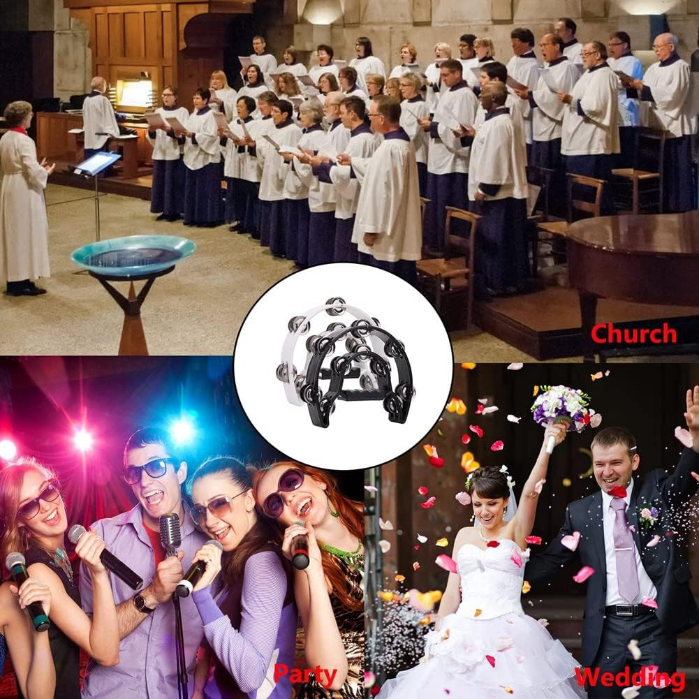 Qeunrtiy 2Pack 10 Inch Double Tambourine for Adult,Half Moon Musical Tambourine 20 Metal Jingles Hand Percussion Drum