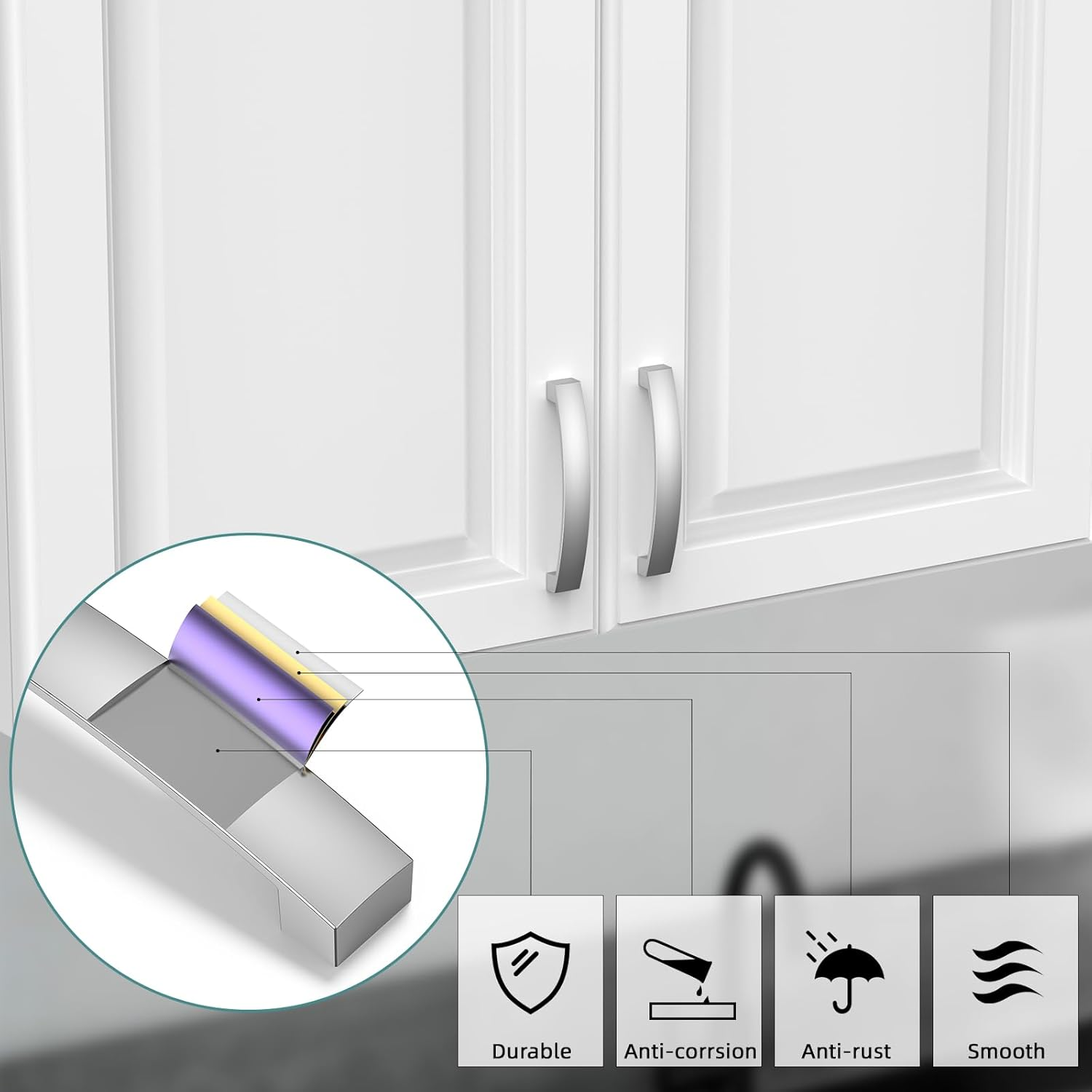 ELEBUILD Pack of 12 Handles 160Mm Chrome Cupboard Handles Elegant Kitchen Handles