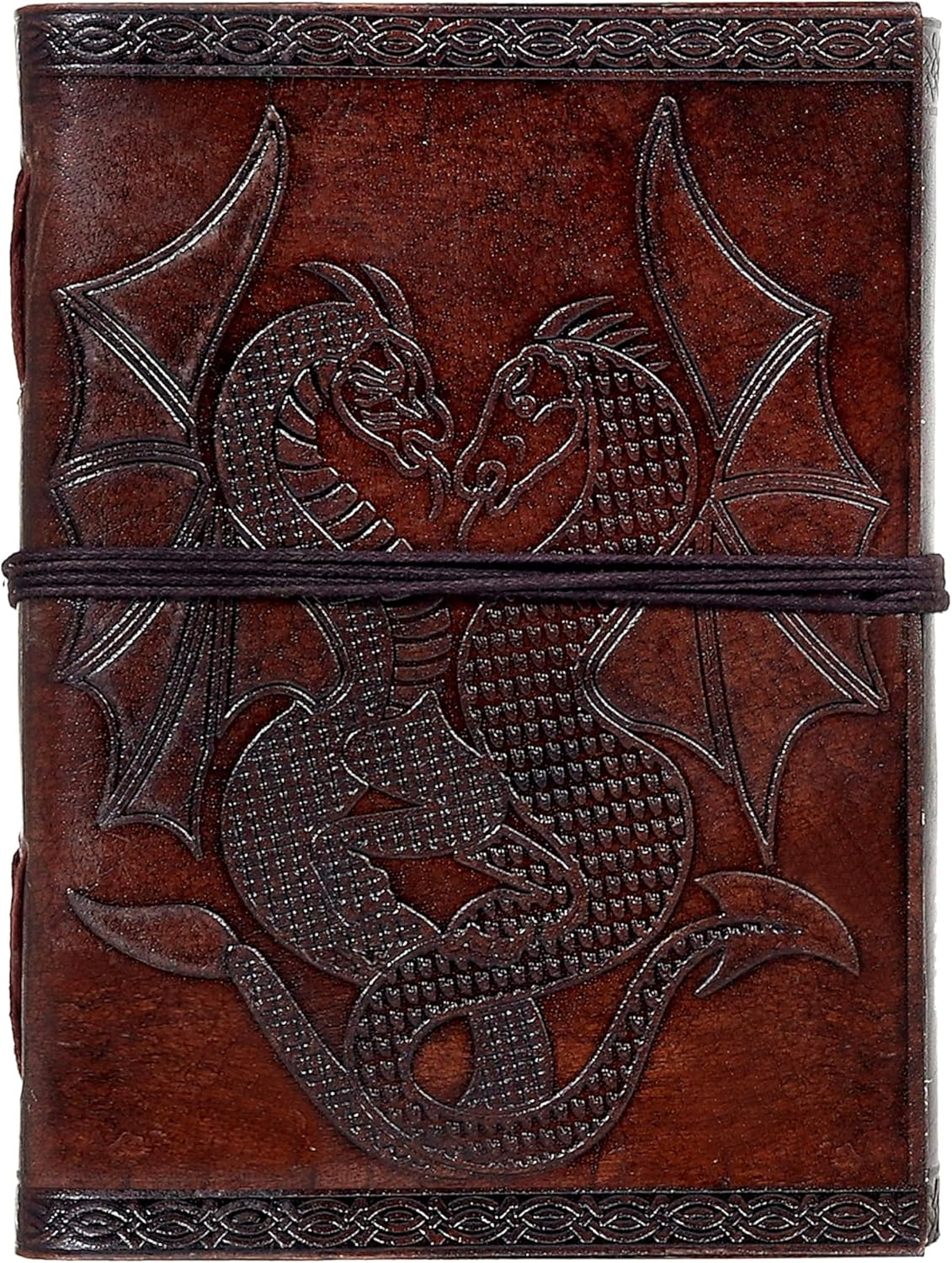 Azuregreen DOUBLE DRAGON Blank Page BOOK Handcrafted Leather Writing Unlined 5 X 7 JOURNAL (Brown) - Brown Leather image number 4