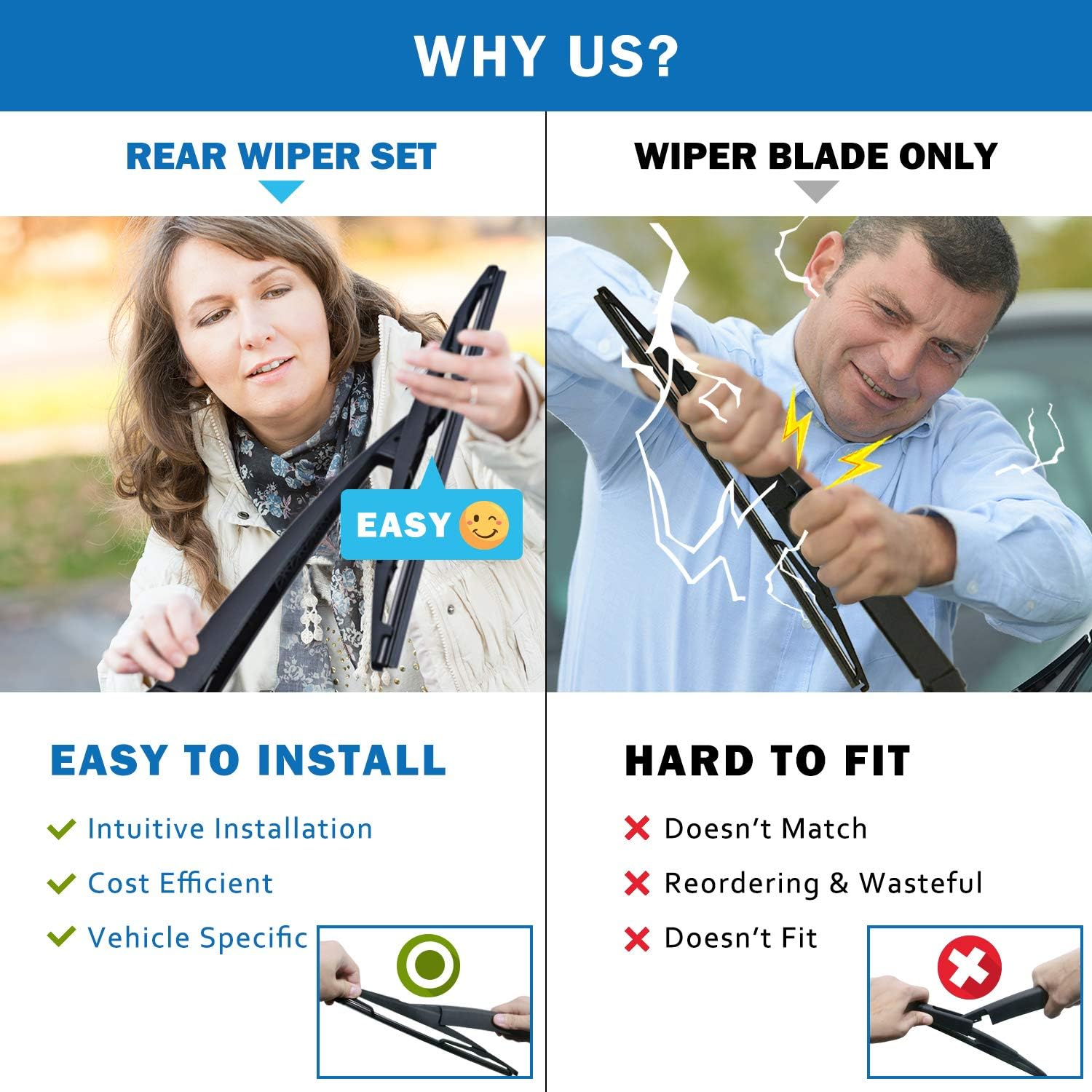 WTI Rear Wiper Arm Blade Set Compatible with Honda CRV 2007-2011 CR-V SUV Rear Windshield Window Wiper Kits Assembly New Replacement Accessories Parts Fit 76720SWA003 76720-SWA-003 image number 4