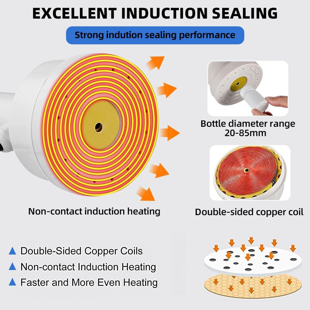 CHAOFLIGHT Induction Sealing Machine, Handheld Electromagnetic Heat Sealer Bottle Cap Diameter 20-85Mm Adjustable Food Sealer Machine for Aluminum Foil for Plastic Bottles Caps (20-85 Mm) - 20-85 Mm image number 3