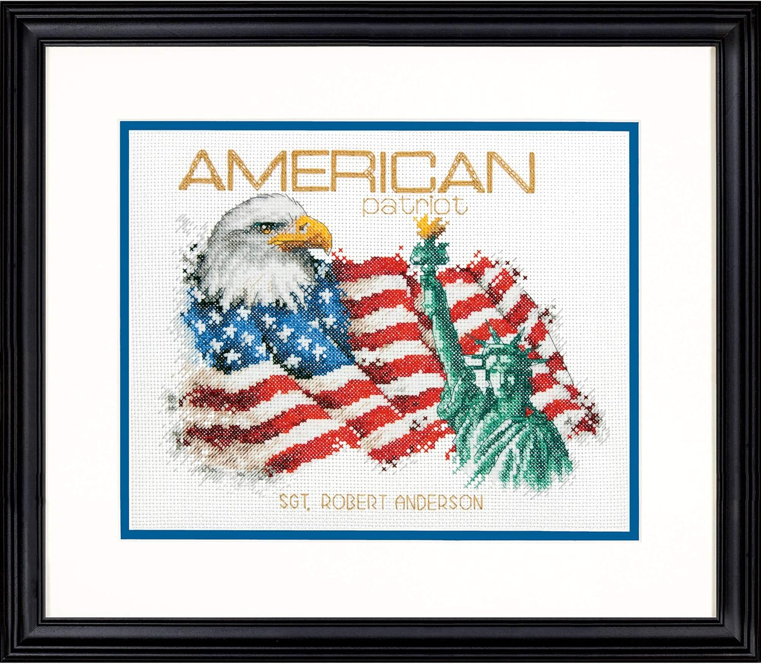 Dimensions 'American Patriot' Counted Cross Stitch Patriotic Personalized Veterans and Military Kit, 14 Count White Aida Cloth, 10'' X 8''