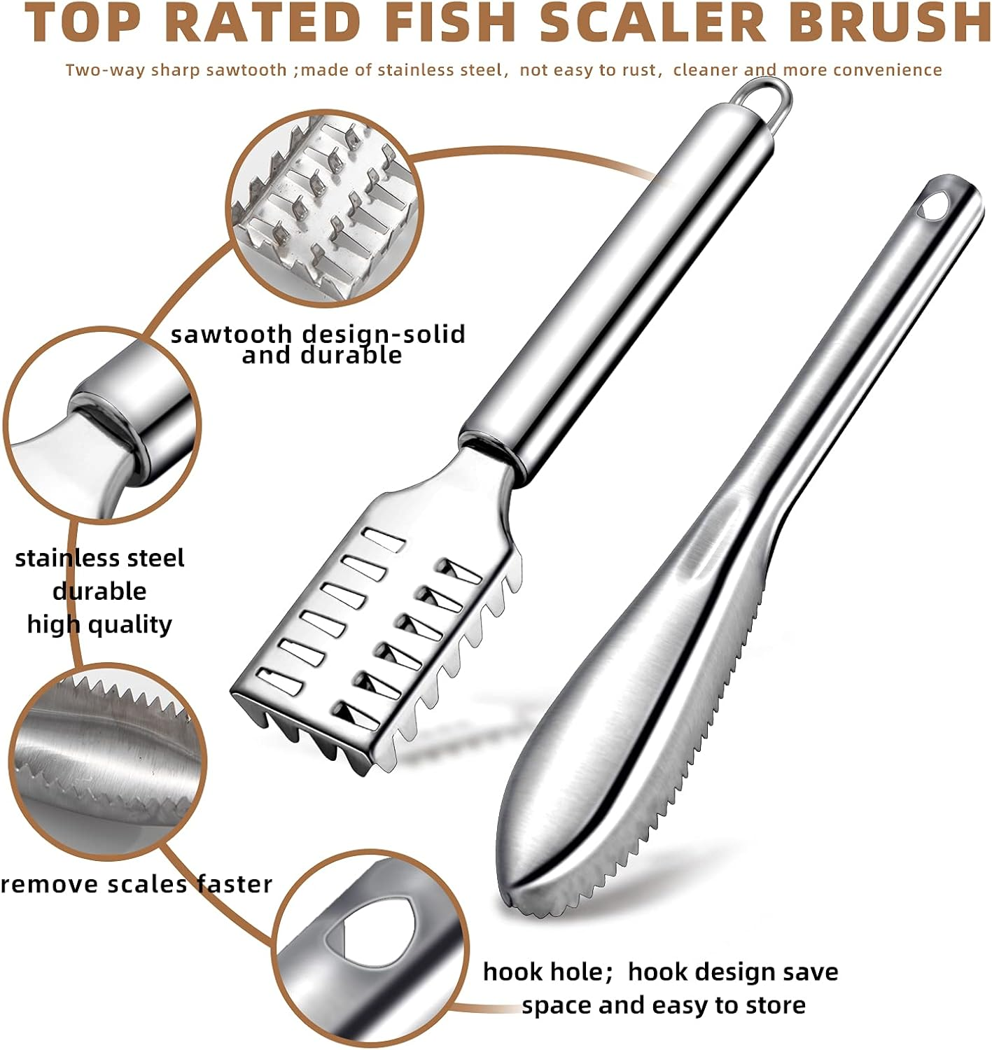 3Pieces Fish Scaler Remover Cleaner Fish Scaler Brush with Stainless Steel Sawtooth Easily Remove Fish Scales-Cleaning Brush Scraper for Chef and Home Cooks Kitchen Fish Cleaning Seafood Tools image number 2
