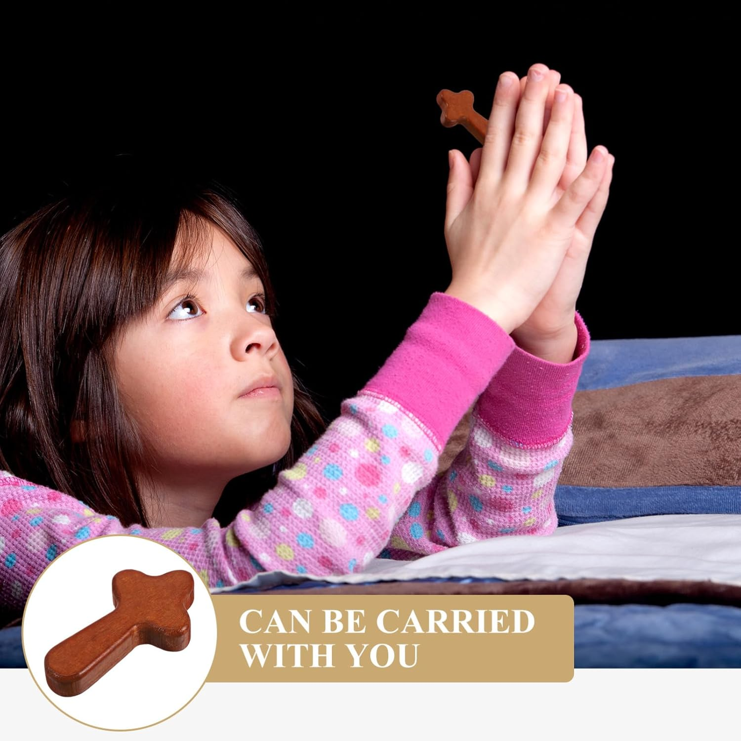 TOGEVAL 3Pcs Small Wooden Prayer Cross Handheld Palm Cross for Comfort Peace Portable Religious Baptism First Communion Confirmation Made of Pine Wood image number 6