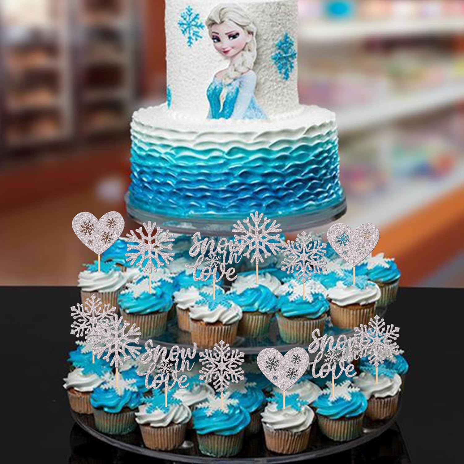 24 Pack Snow in Love Cupcake Toppers Glitter Snowflake Heart Valentine'S Day Theme Cupcake Picks for Bridal Shower Kids Birthday Christmas Party Decorations Supplies Silver image number 2