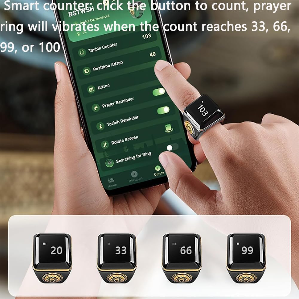 KEWAYO 18Mm Smart Ring Counter, Smart Tasbih Zikr Ring, Smart Ring Counter, Muslim Prayer, OLED Display, Tasbih Counter, Wearable Technology, Waterproof, USB Rechargeable image number 1
