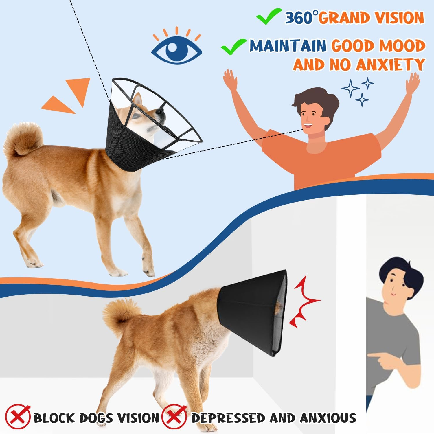 Slowton Soft Dog Cone Collar, Comfy Dog Recovery Collar after Surgery with Reflective Strips, Adjustable E Collar to Prevent Licking Biting, Breathable Elizabethan Collar for Small Medium Large Dogs image number 3