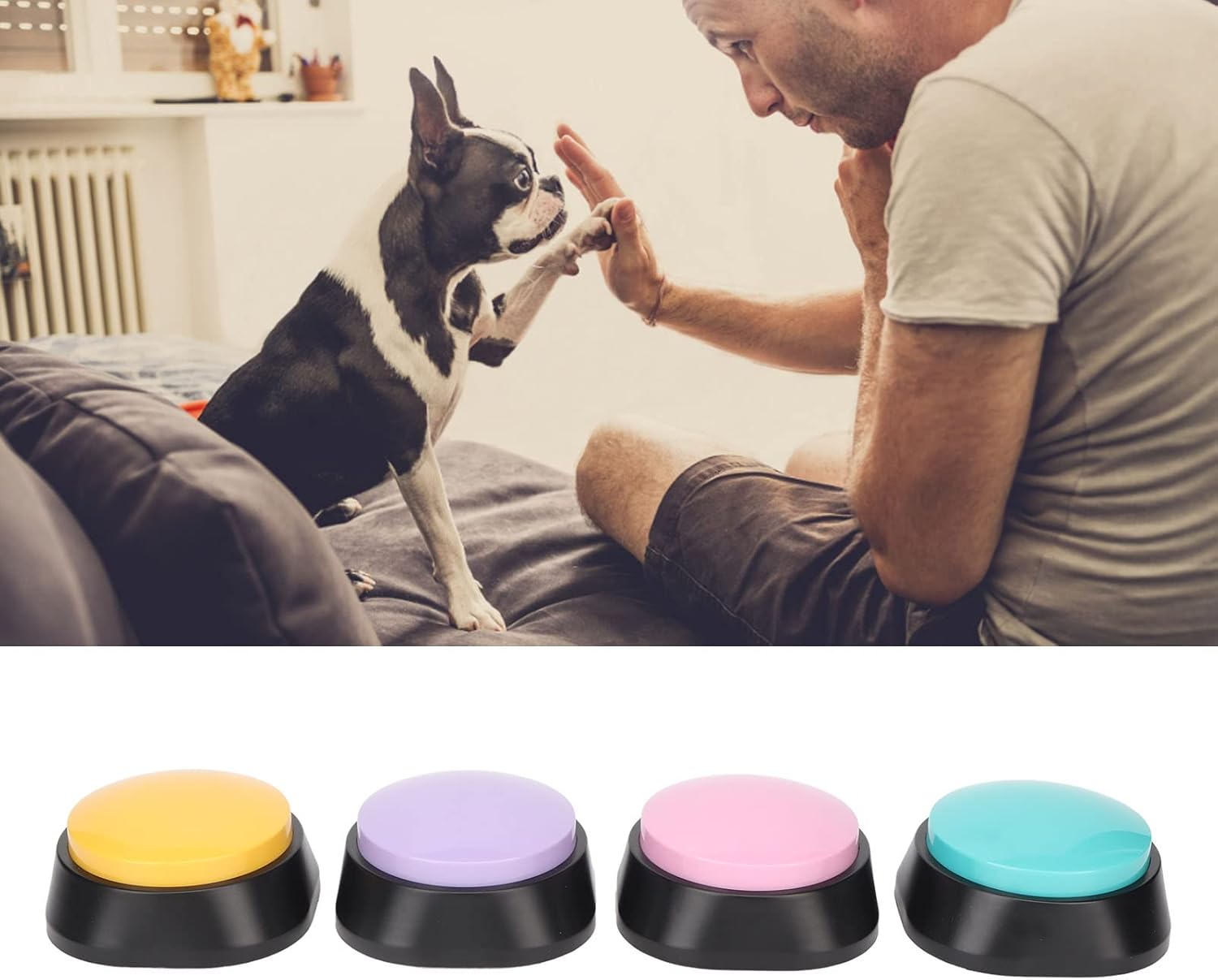 Dog Buttons for Communication, Voice Recording Button 30 Second Record & Playback, Funny Study Office Home, Pet Training Buzzer, 4 Packs (Blue++Yellow+Purple) image number 6
