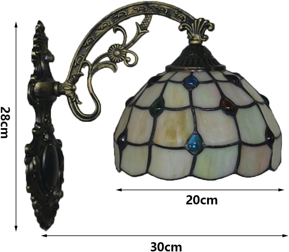 Retro Tiffany Style Wall Light, 8" Wide Rose Stained Glass Creative Multi-Colored Decorative Wall Lighting Fixtures for Living Room Bedroom Corridor Stairs,B XXZ image number 4