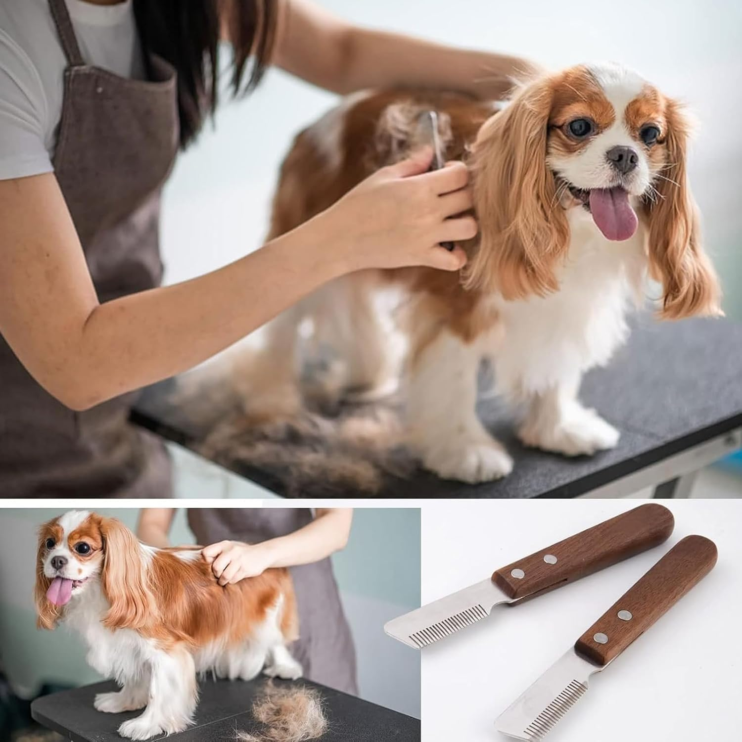 Stripping Knife for Dogs, 2Pcs Dog Professional Stripping Knives,Wooden Handle Dog Stripping Knife,Wooded Handle Dog Grooming Stripping Knife Metal Blade,Stainless Steel Professional Stripping Knife