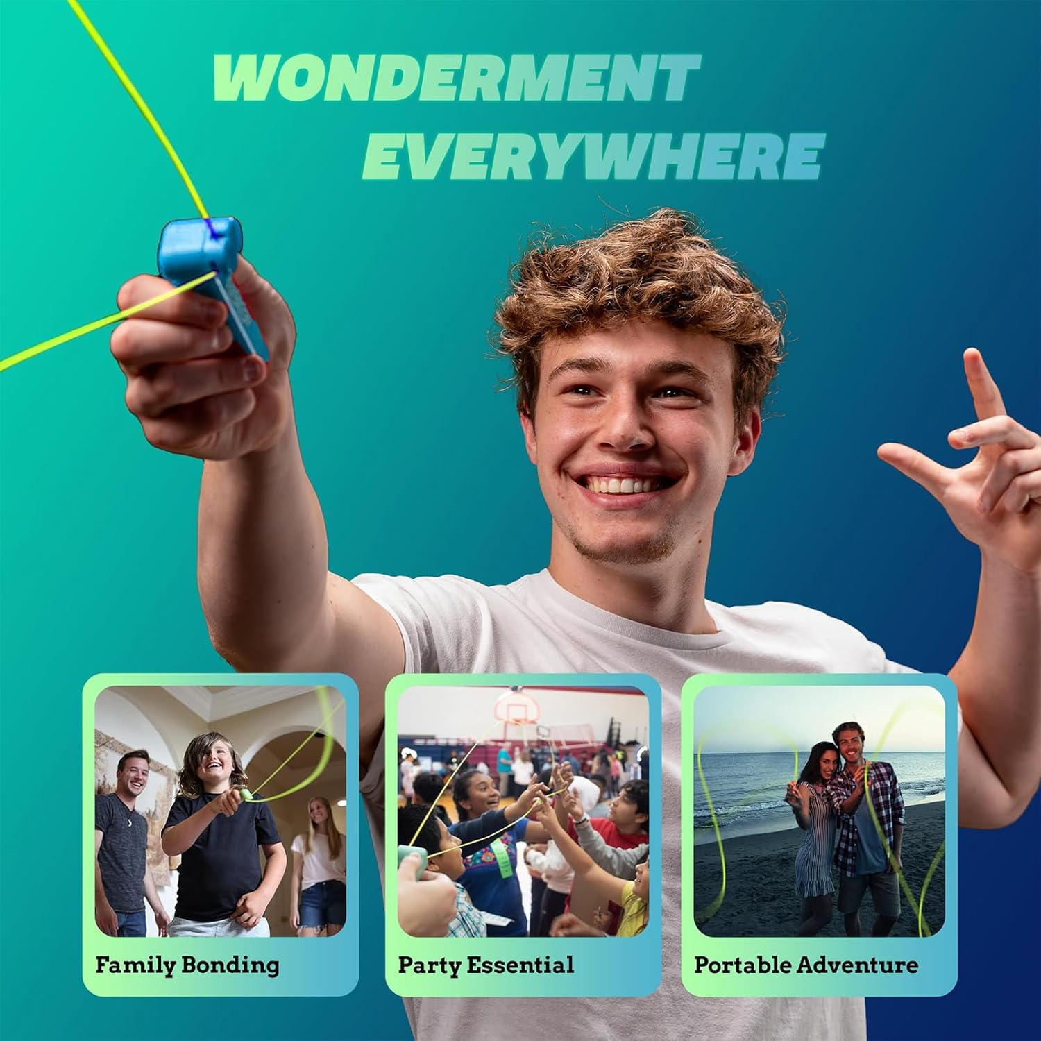 Jandoter LED Rope Launcher Toy with 3 Glowing Strings, USB Rechargeable Flying String Toy for Teens & Adults (14+ Years) image number 1