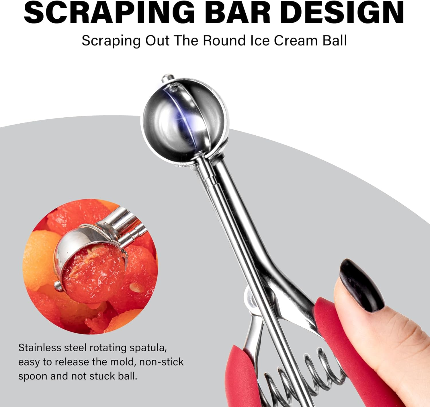 TJ POP Extra Small Cookie Scoop for Baking, 1 Teaspoon / 5 Ml / 1 Oz Mini Ice Cream Scoop 25MM, for Melon, Cookie Dough, Biscuit, Perfect Portion Sizes, Easy Squeeze & Release, Red image number 4