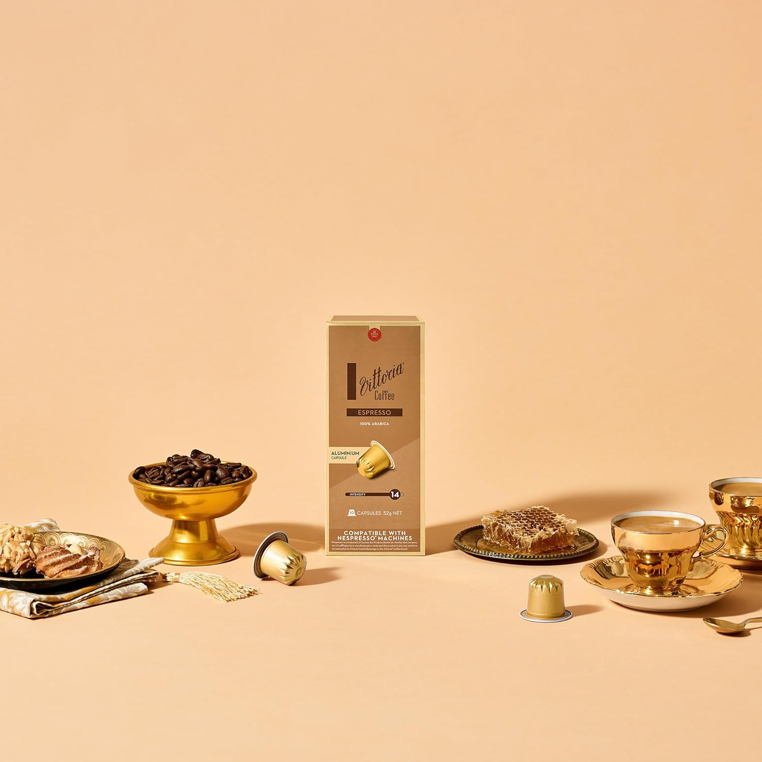 Vittoria Coffee Espresso 100% Arabica Nespresso Compatible Aluminium Capsules 52G (6 Packs X 10 Pods)