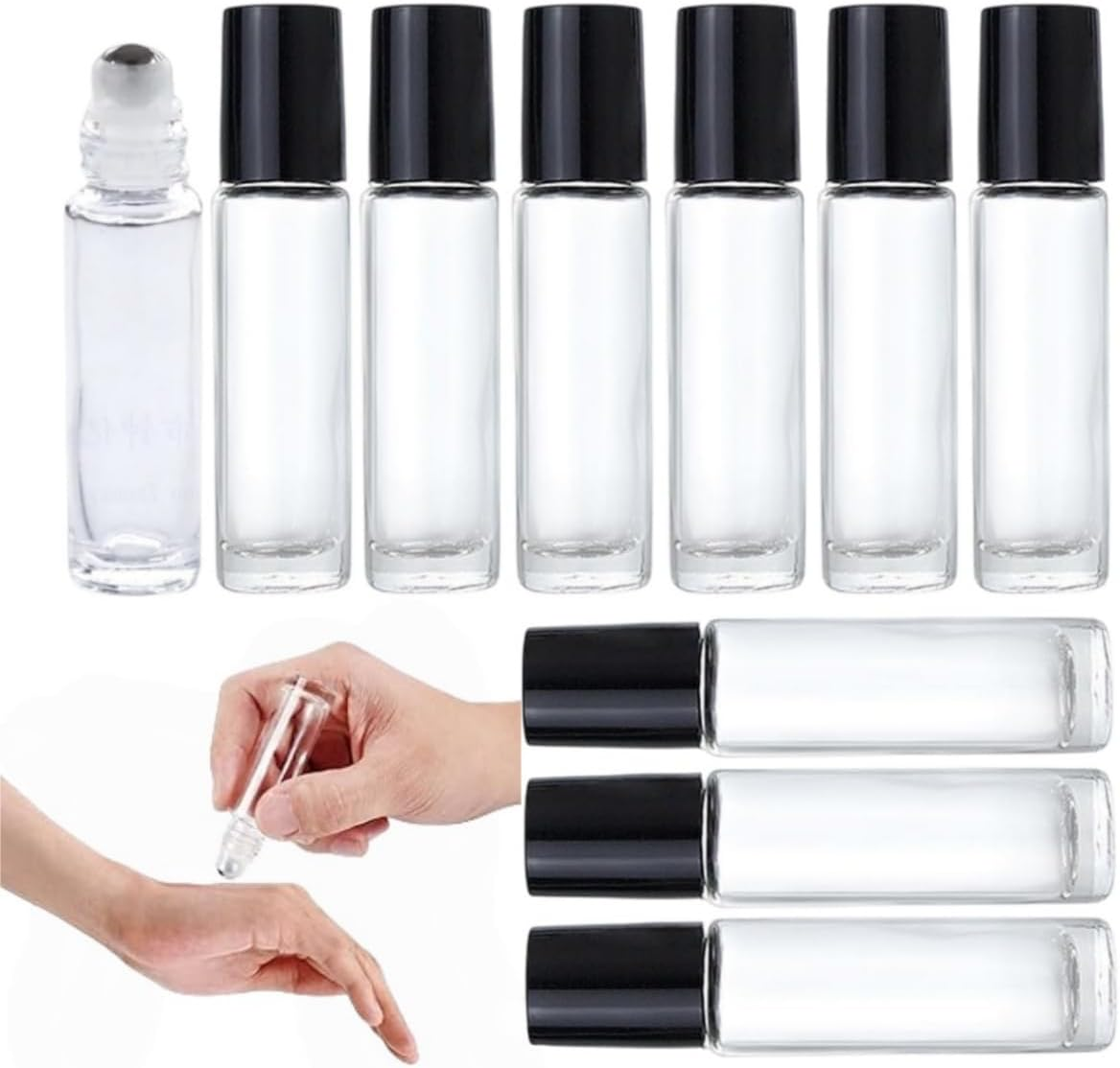 Wujzkisster 10 Pcs Glass Essential Oil Roller Bottles, Transparent Stainless Steel Balls, Leak-Proof Containers, Perfect for Aromatherapy and Facial Body Care, Refillable Bottles with Lids (10Ml) image number 6