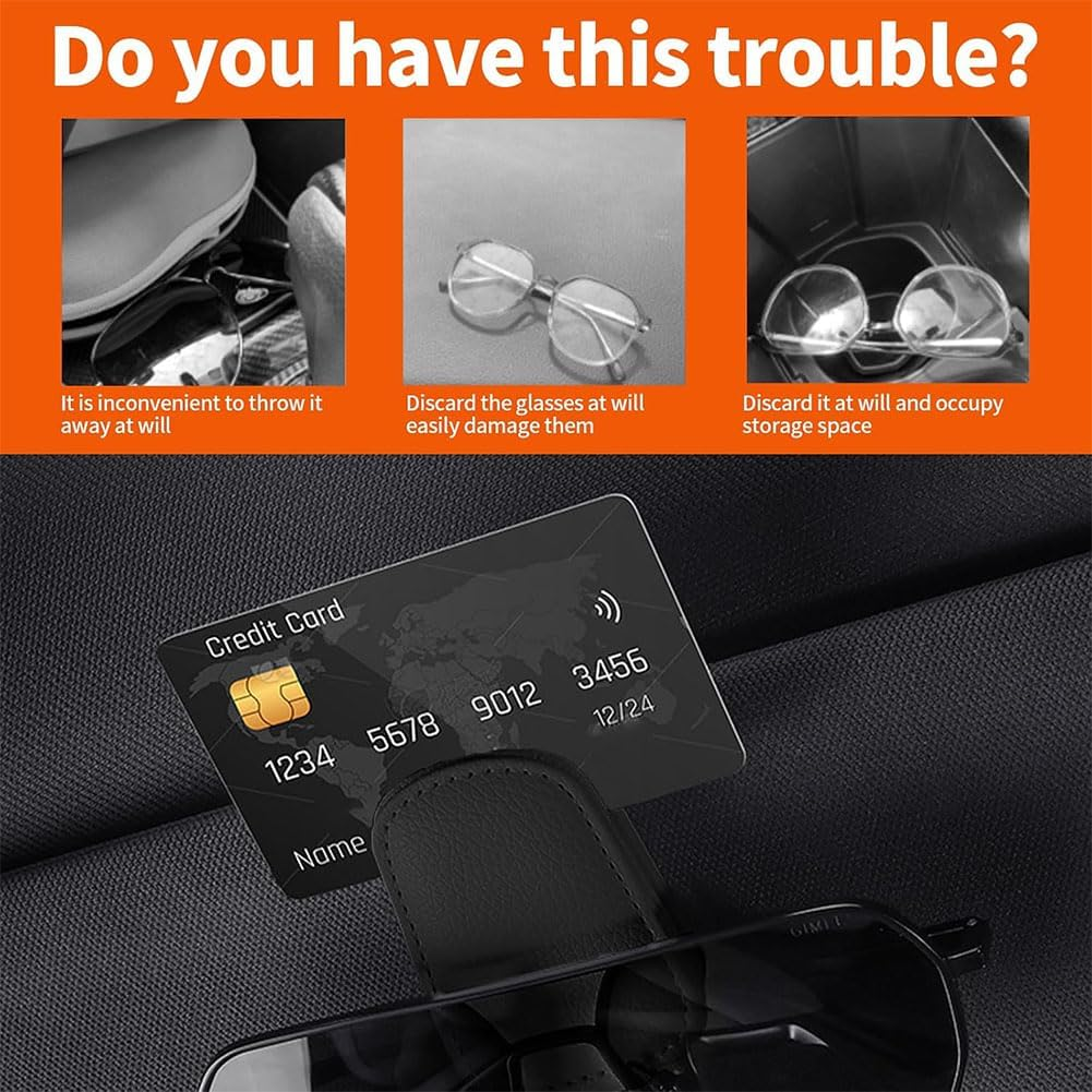 Pack of 2 Glasses Holders for Car, Leather Magnetic Sunglasses Holder, Car Visor Universal Glasses Holder, Sunglasses Holder, Ticket Card Clip, Car Accessories,Black image number 1